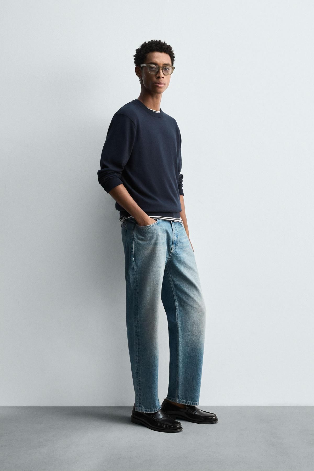 자라 이탈리안 텍스처 코튼 라운드 니트 스웨터 0693/409 DARK NAVY - 상세 이미지 5