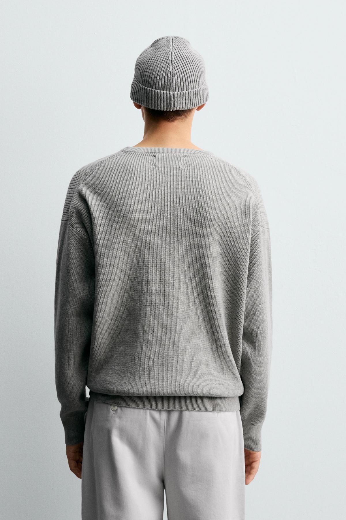 자라 텍스처 컴팩트 울 블렌드 라운드 니트 스웨터 2632/303 GREY MARL - 상세 이미지 4