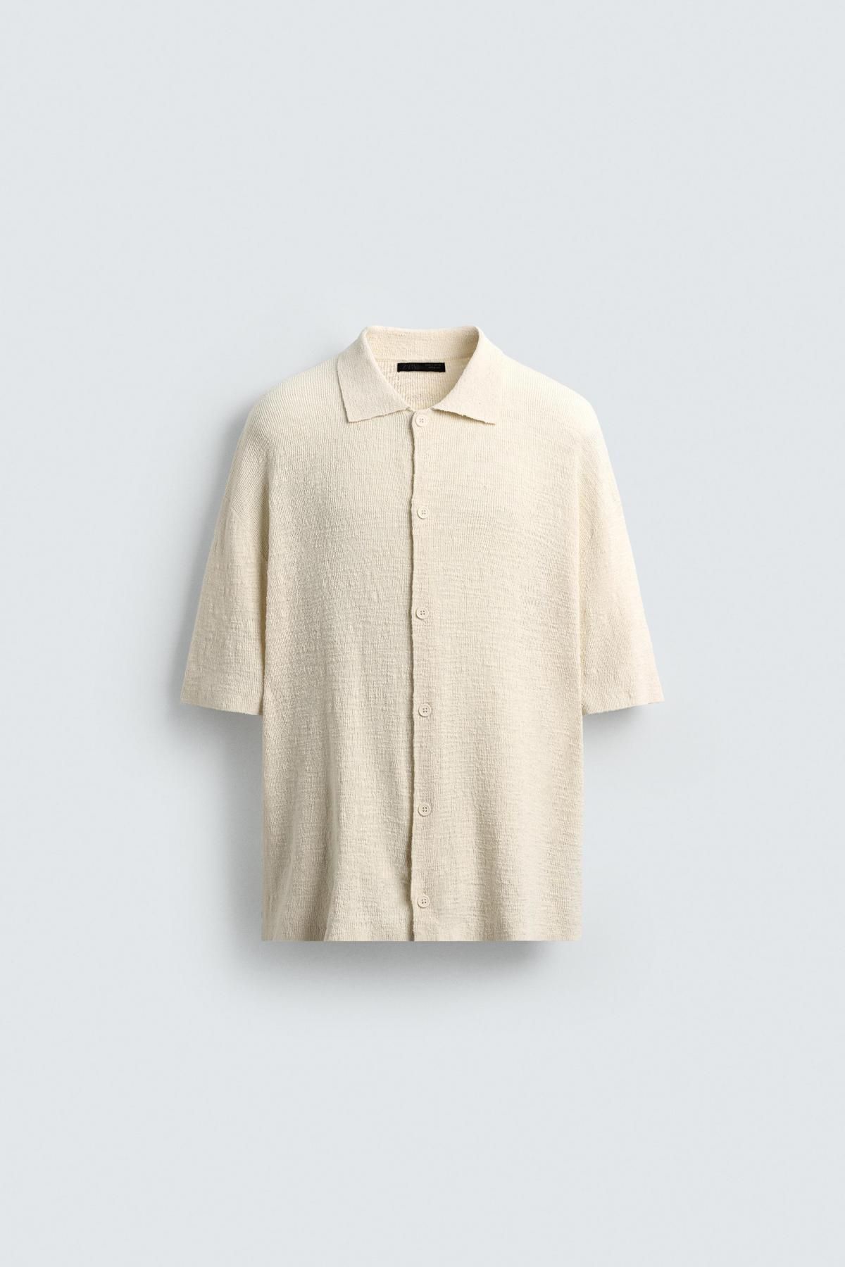 자라 오버핏 아이보리 니트 반팔 셔츠 5536/309 OYSTER-WHITE - 메인 이미지