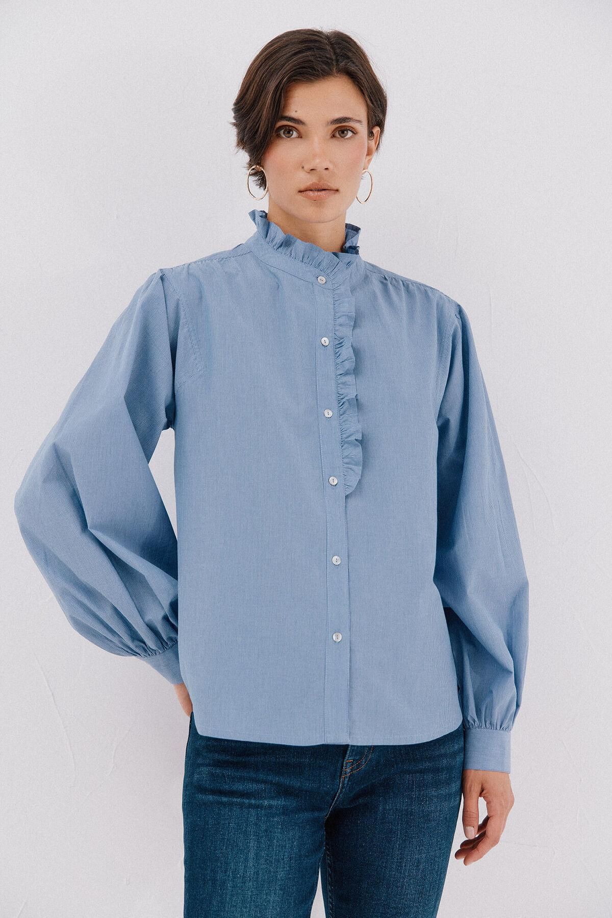 꼬르떼피엘 스트라이프 러플넥 블라우스 5702215 ESTAMPADO AZUL - 메인 이미지
