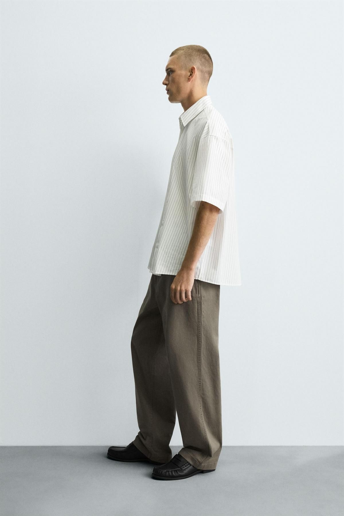 자라 스트라이프 코튼 레귤러핏 자수 반팔 셔츠 6085/305 STRIPED - 상세 이미지 5
