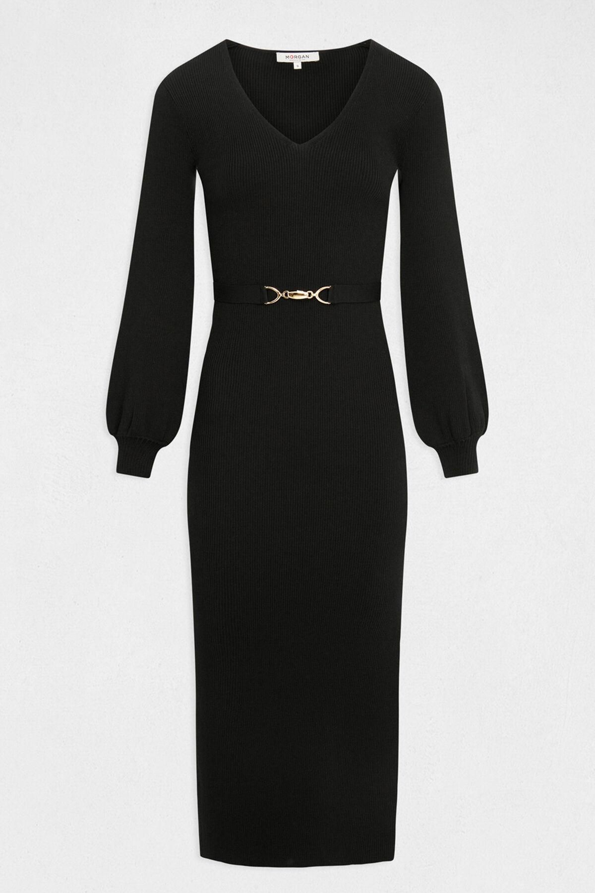 모르간 브이넥 니트 롱 원피스 메탈장식 슬림핏 6892241 NEGRO - 상품 이미지