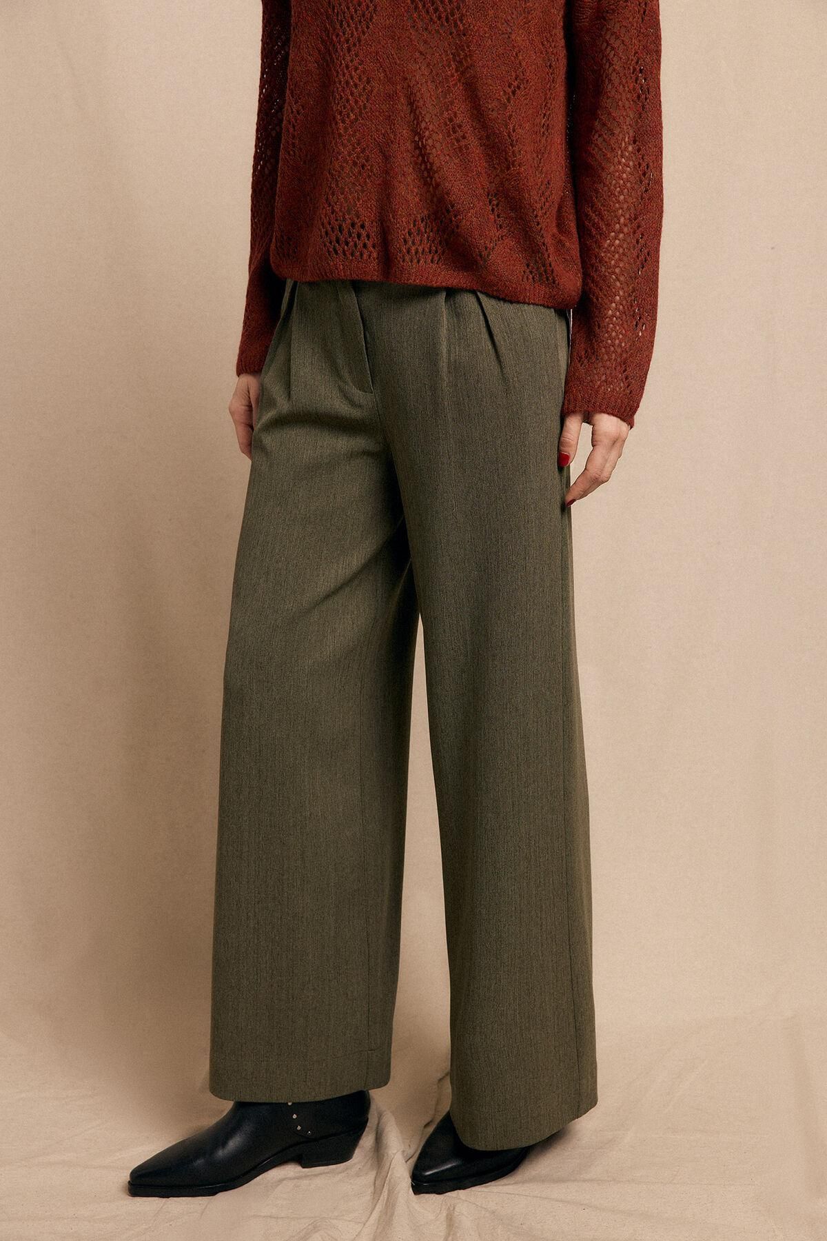 슬로우러브 에코 와이드 더블핀턱 슬랙스 팬츠 3722145 KAKI - 상품 이미지