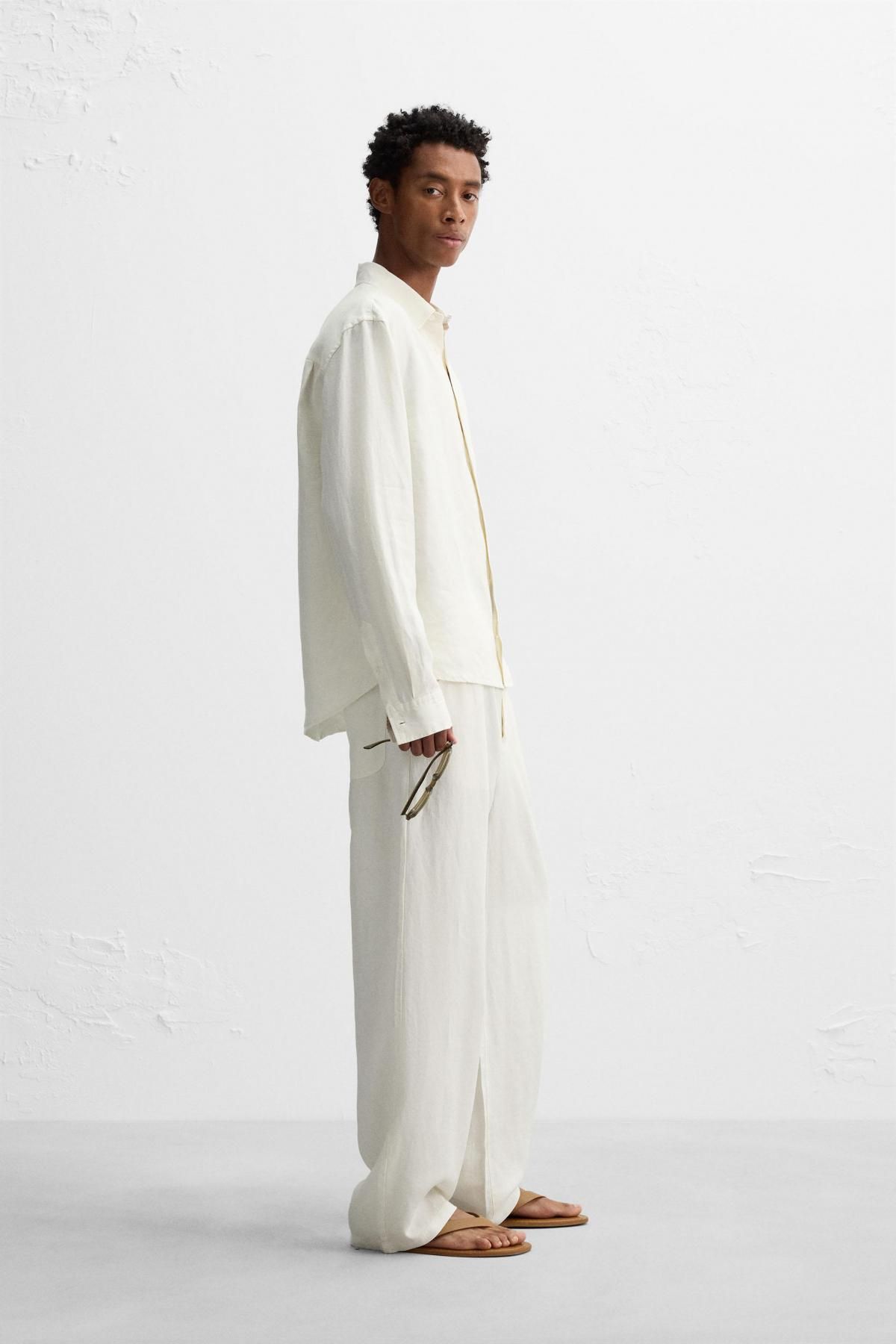 자라 아이보리 헴프 와이드핏 팬츠 5344/410 OYSTER-WHITE - 상세 이미지 4