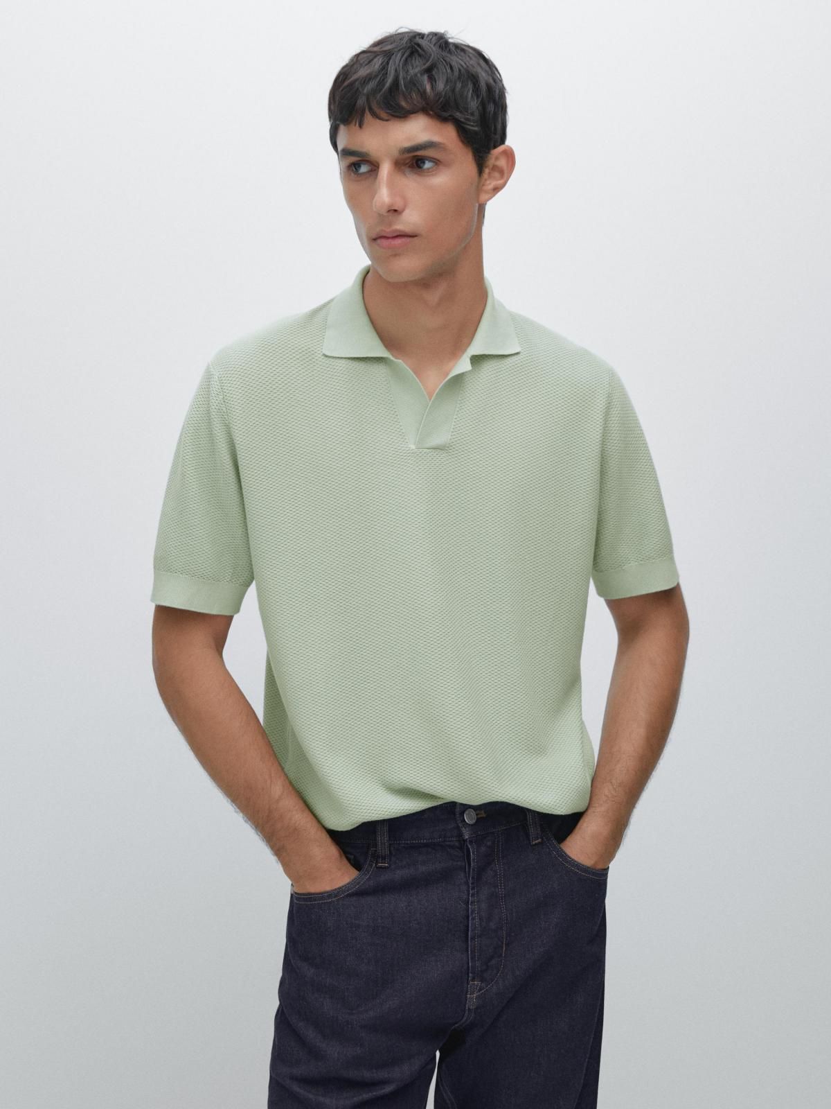 마시모두띠 텍스처 코튼 니트 반팔 폴로셔츠 0910/201 SEA GREEN - 메인 이미지
