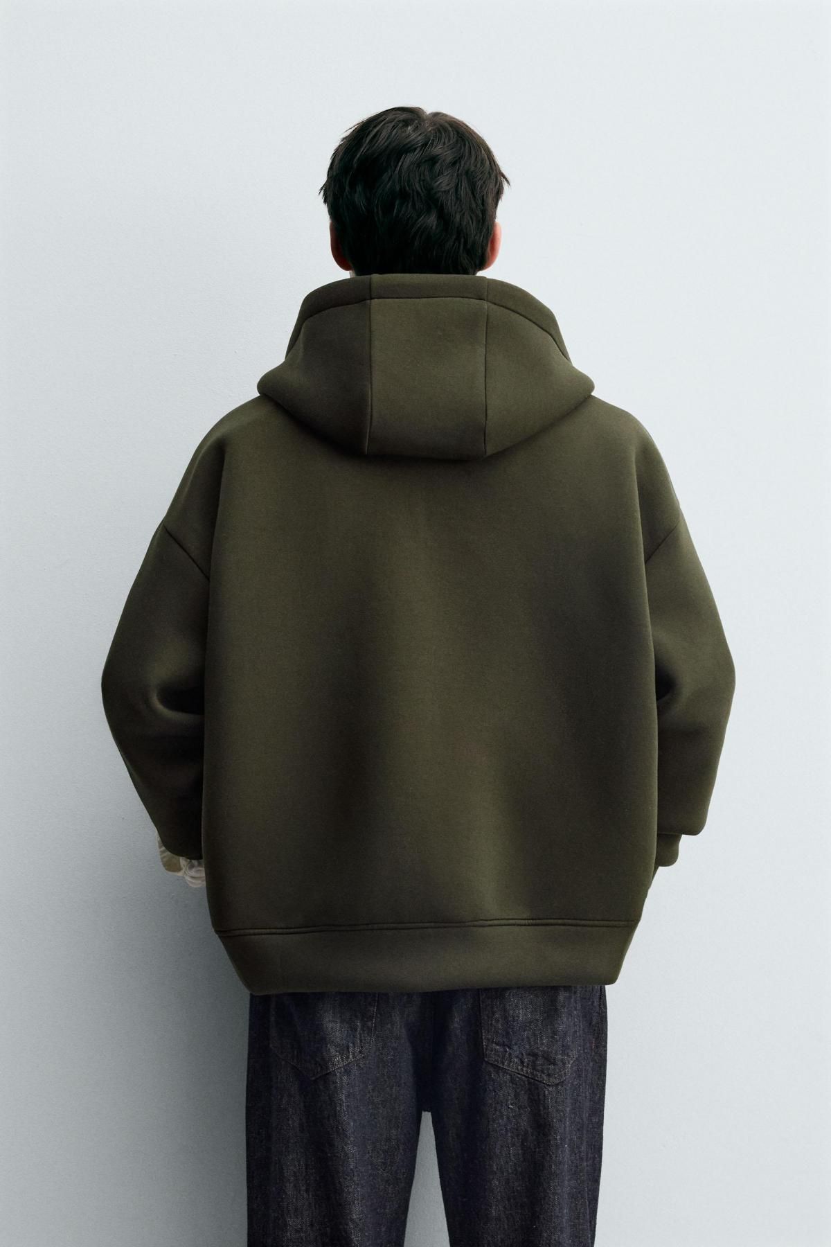 자라 테크니컬 오버사이즈핏 인터록 후드 집업 1437/360 DARK GREEN - 상세 이미지 4