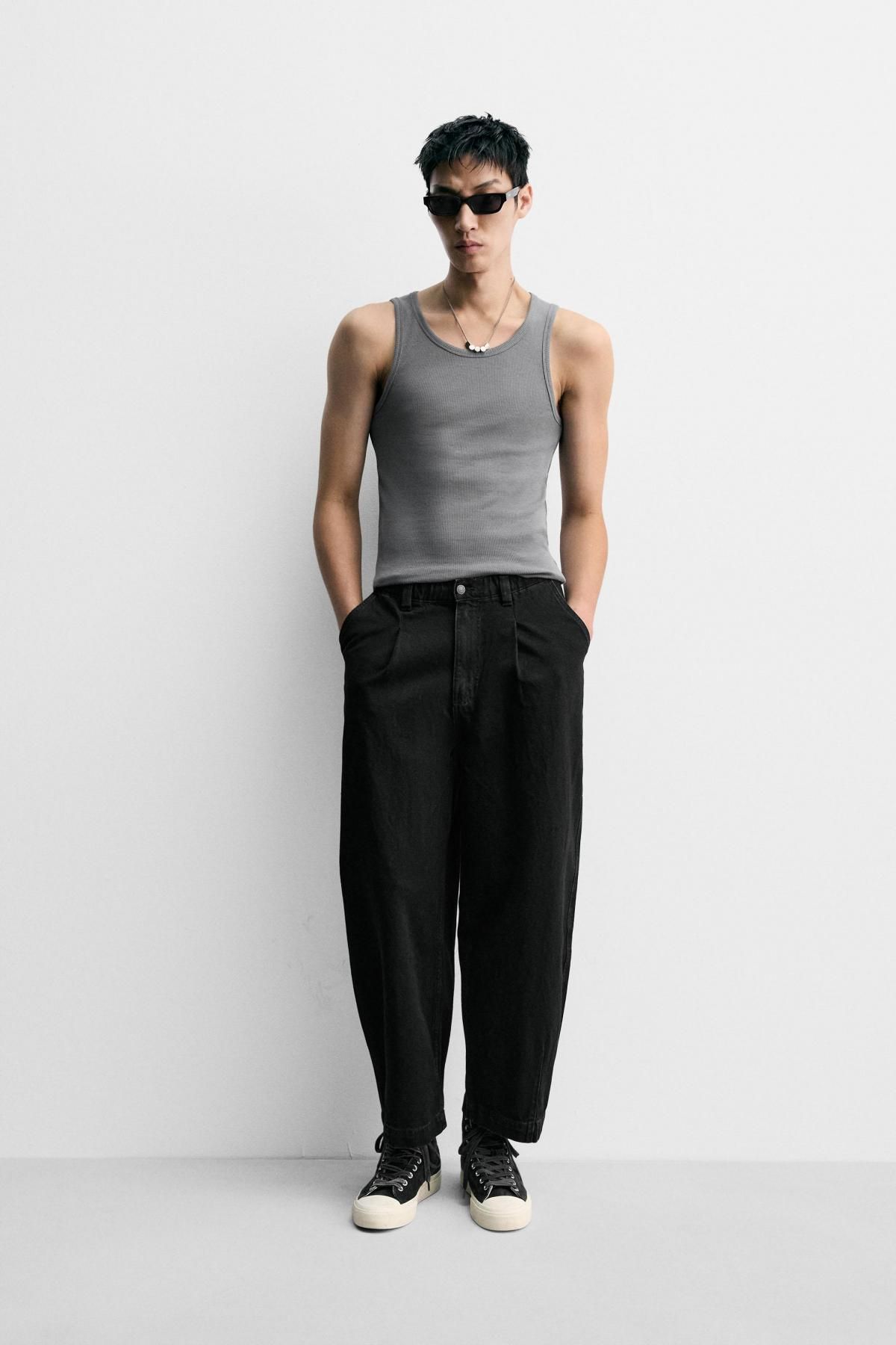 자라 릴렉스핏 와이드 플리츠 데님 팬츠 4365/343 BLACK - 상세 이미지 2