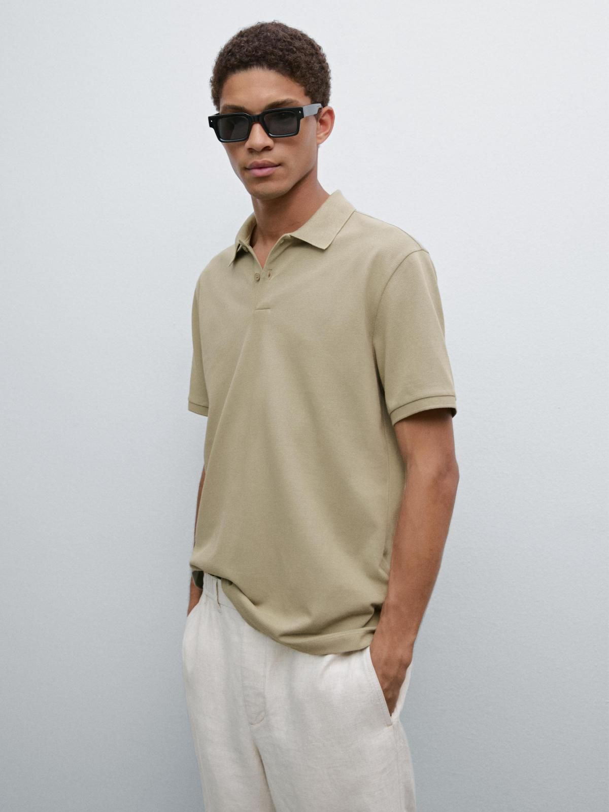 마시모두띠 미니멀 피케 코튼 반팔 폴로셔츠 0744/244 FADED KHAKI - 상품 이미지