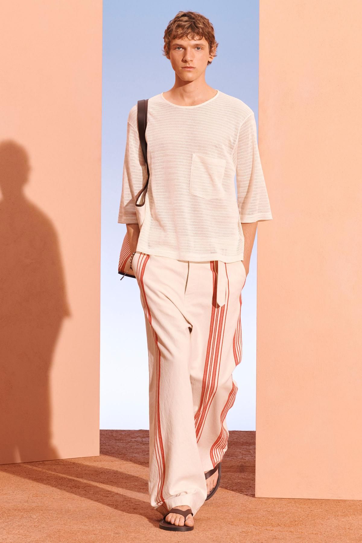 자라 스트라이프 와이드 코튼 팬츠 5718/305 ECRU / RED - 상세 이미지 2