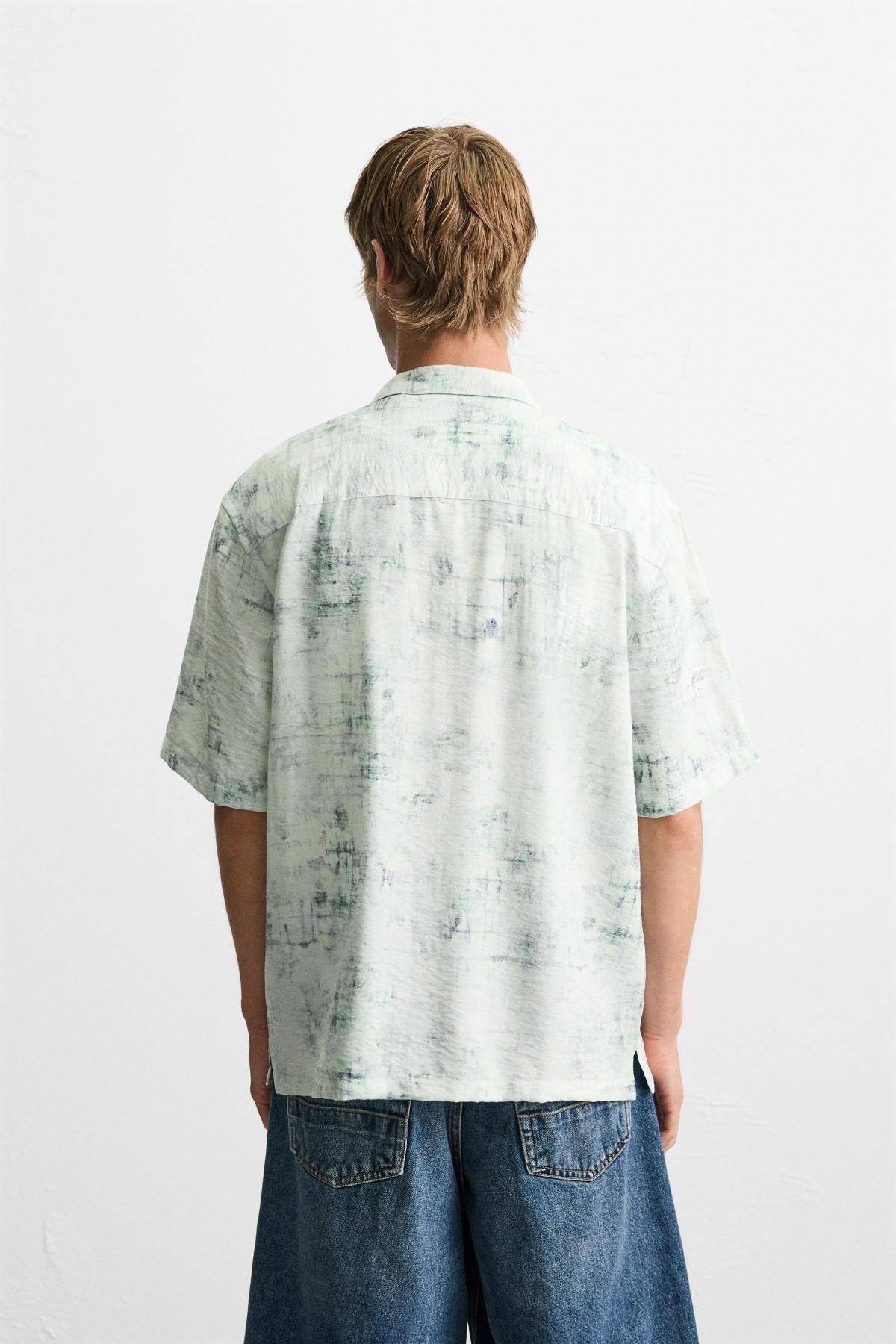 자라 비스코스 릴렉스핏 앱스트랙 프린트 반팔 셔츠 7545/310 GREENISH - 상세 이미지 4