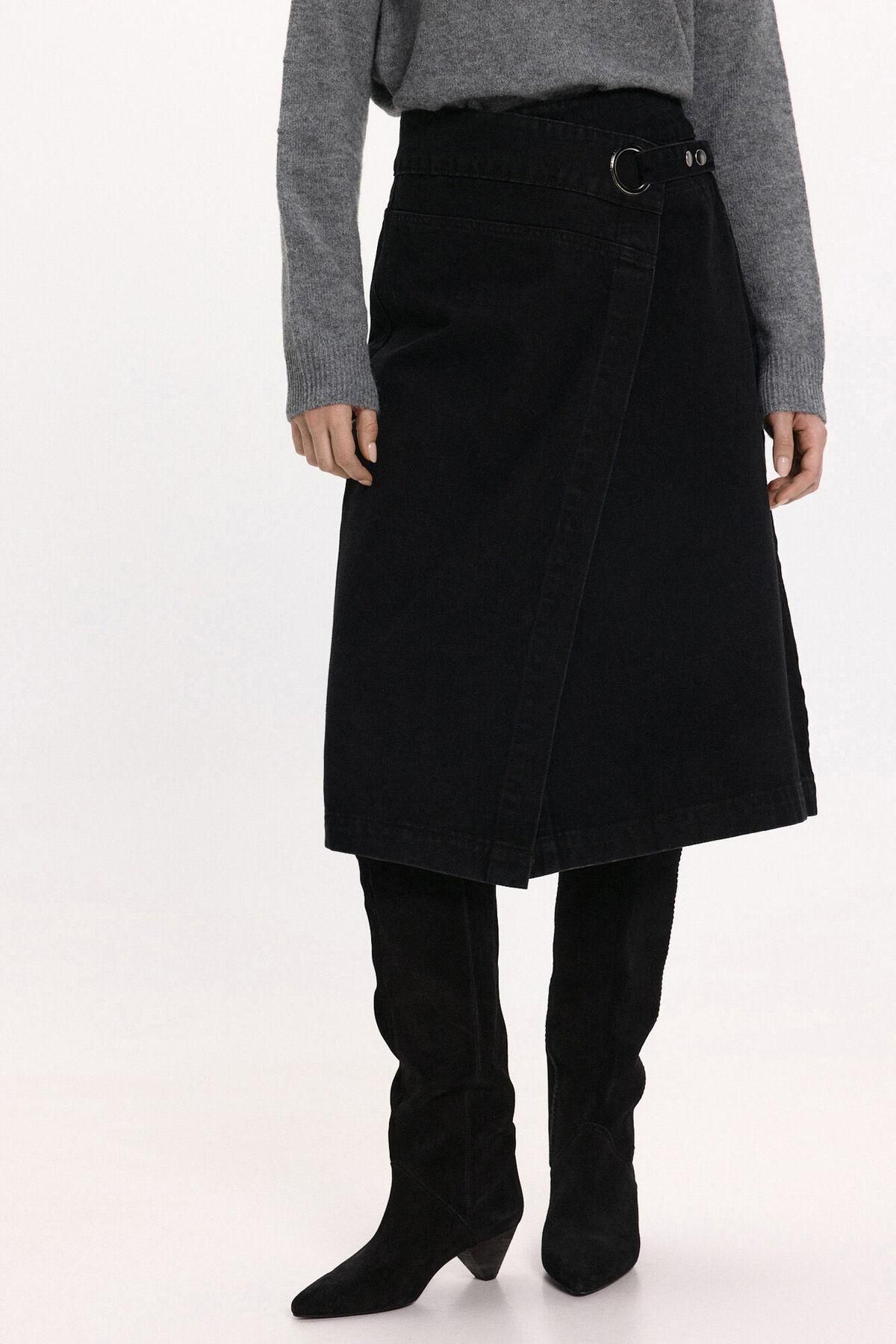 빌라 데님 랩 미디 스커트 5722688 NEGRO - 메인 이미지