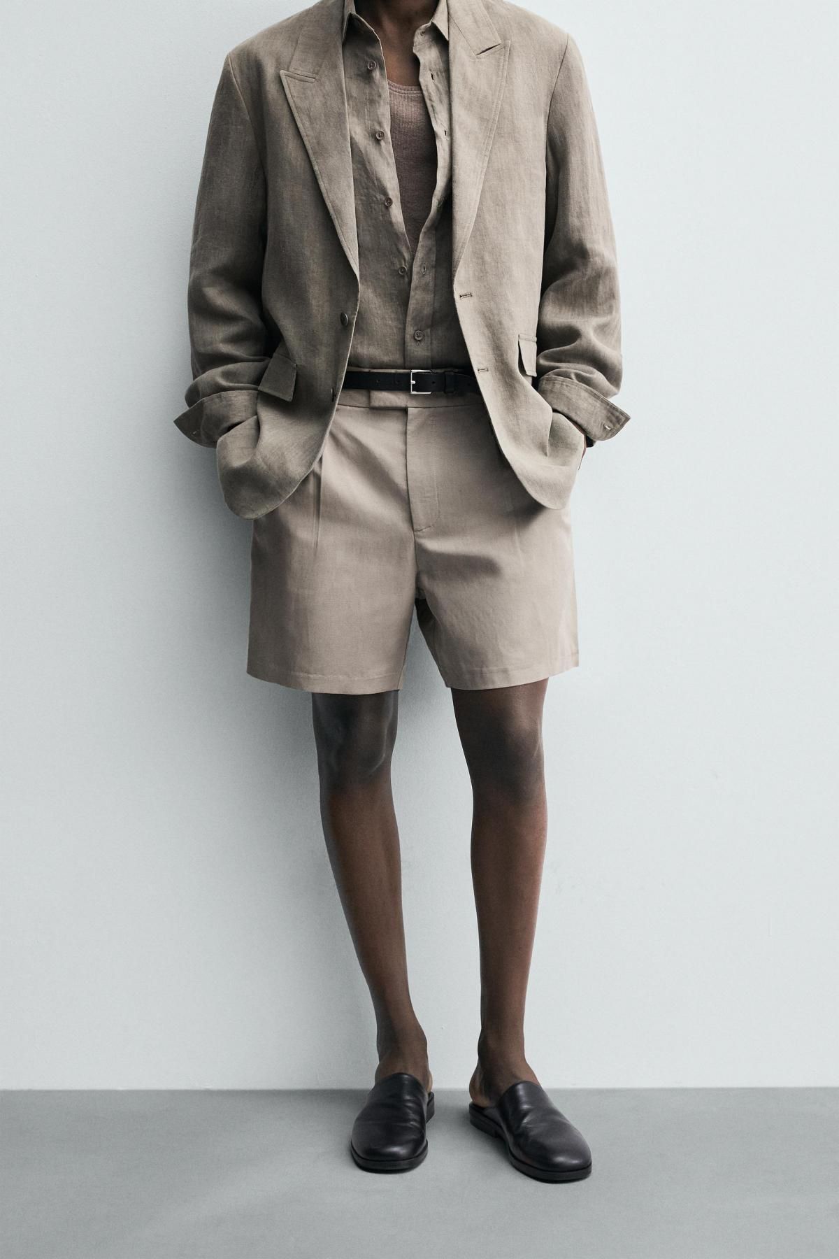 자라 릴랙스핏 테크니컬 플리츠 버뮤다 반바지 6861/398 MINK - 상세 이미지 3