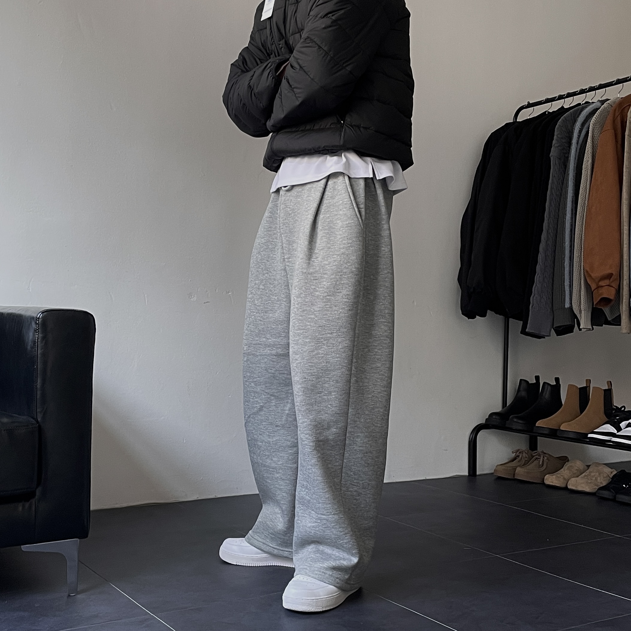 남성기모밴딩바지 스웻팬츠 남자와이드팬츠 - 상품 이미지