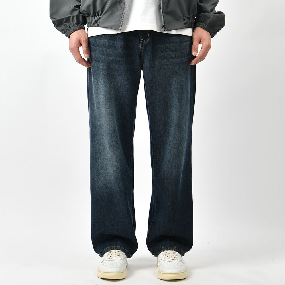 남자 기모 청바지 겨울 세미 와이드 본딩 블랙진 연청 진청 빅사이즈 데님 팬츠 이미지 3