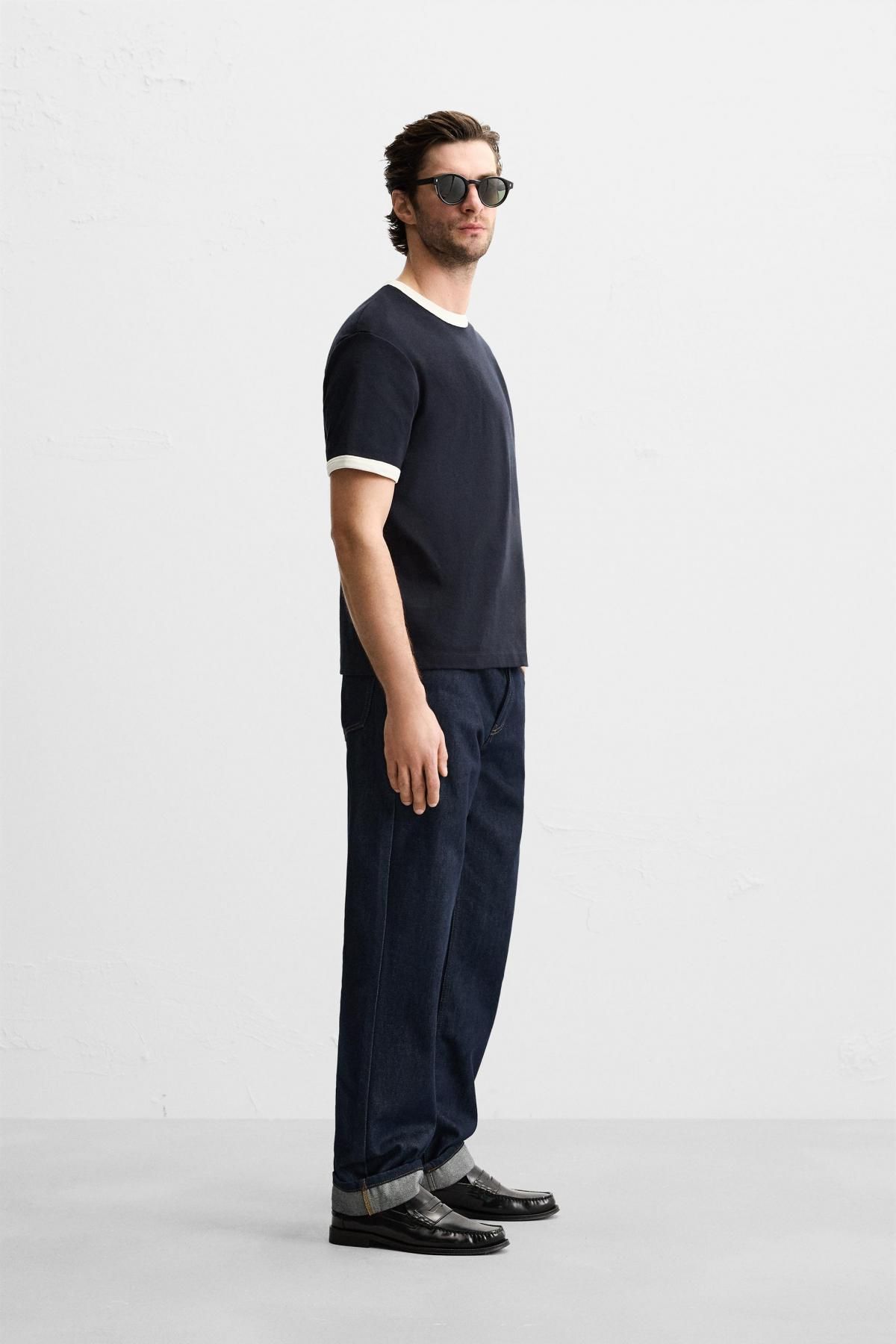 자라 베이직 배색 골지 티셔츠 0761/412 NAVY BLUE - 상세 이미지 5