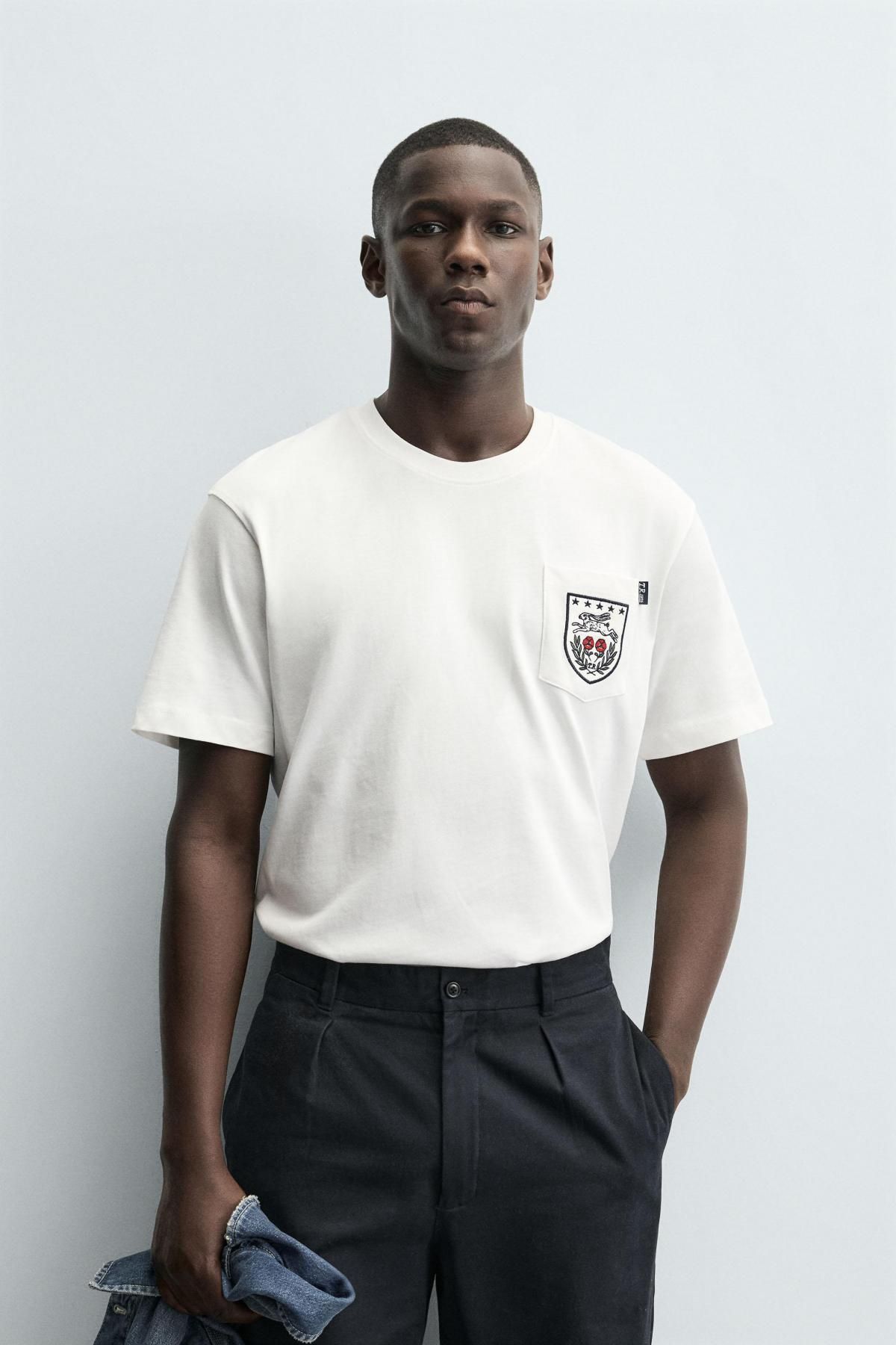 자라 트렌디 래빗 패치 오버핏 반팔 티셔츠 0962/378 OYSTER-WHITE - 상세 이미지 3