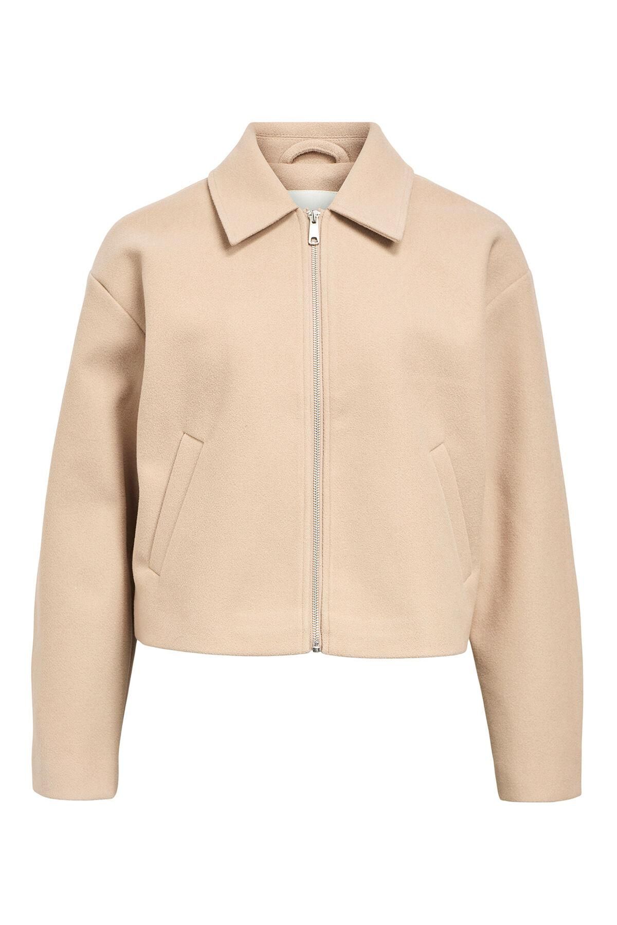 오브젝트 베이지 루즈핏 펠트 크롭 재킷 7930202 BEIGE - 메인 이미지