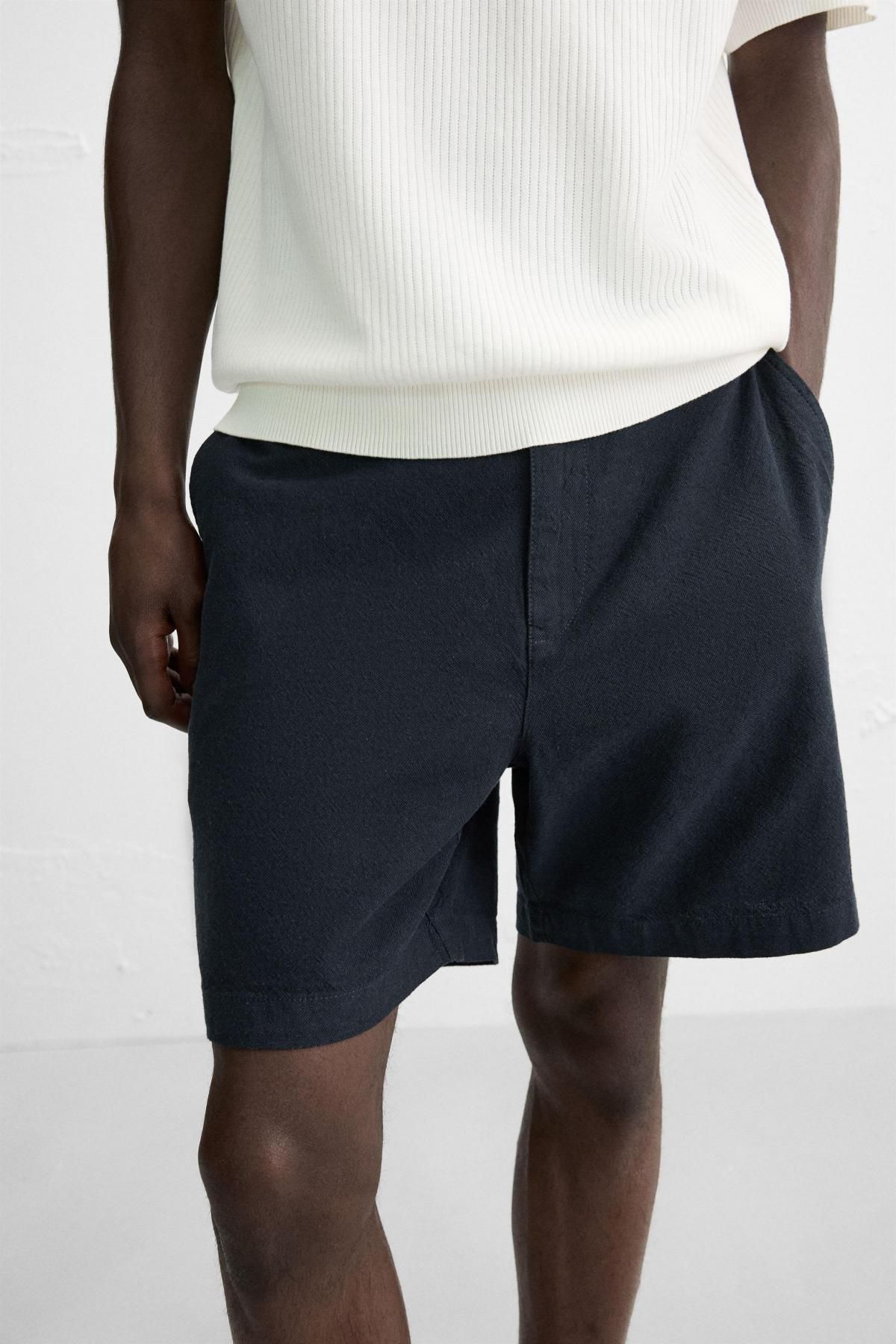 자라 코튼리넨 레귤러핏 버뮤다 반바지 4391/305 NAVY BLUE 이미지 7