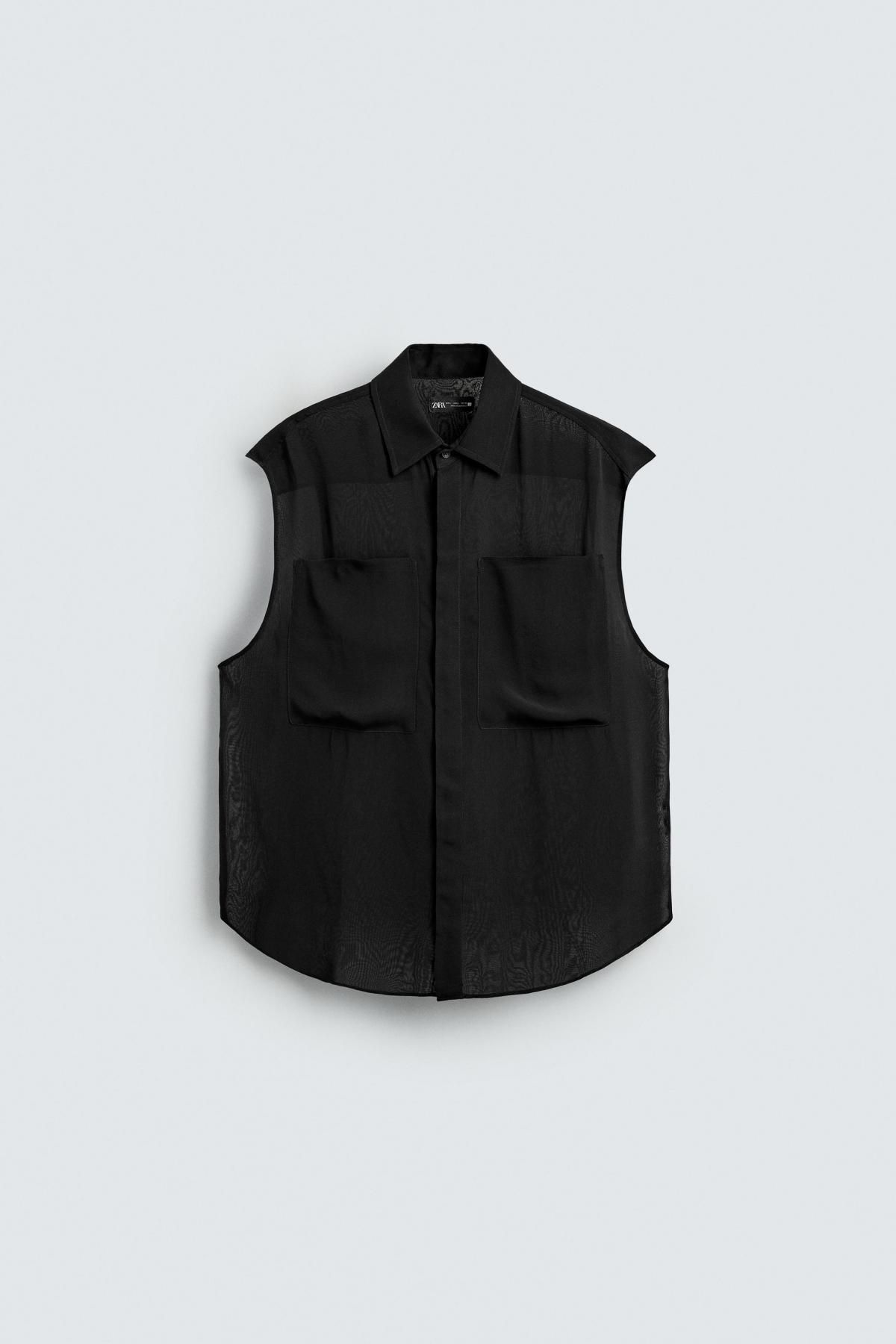 자라 세미 시스루 포켓 블랙 민소매 셔츠 1034/403 BLACK - 메인 이미지