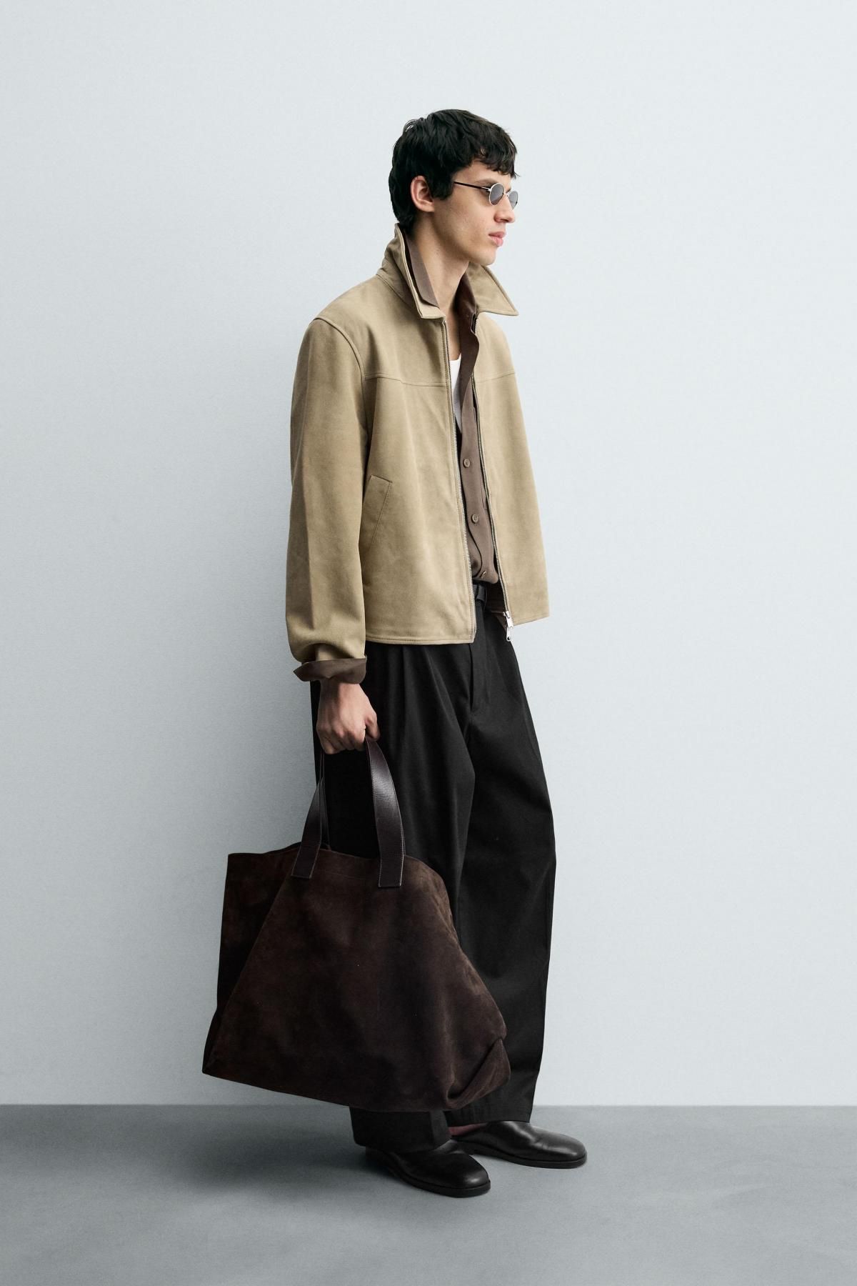 자라 스웨이드 레더 테크니컬 베이지 재킷 5388/280 LIGHT KHAKI - 상세 이미지 5