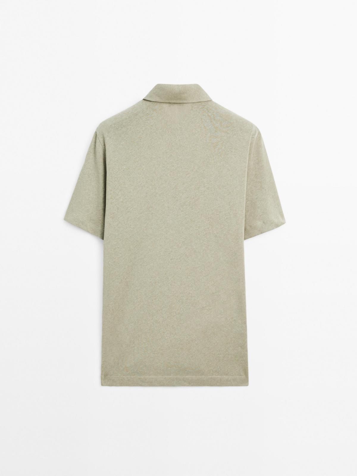 마시모두띠 린넨 블렌드 슬림핏 반팔 폴로 셔츠 0604/157 MARINE GREEN - 상세 이미지 4