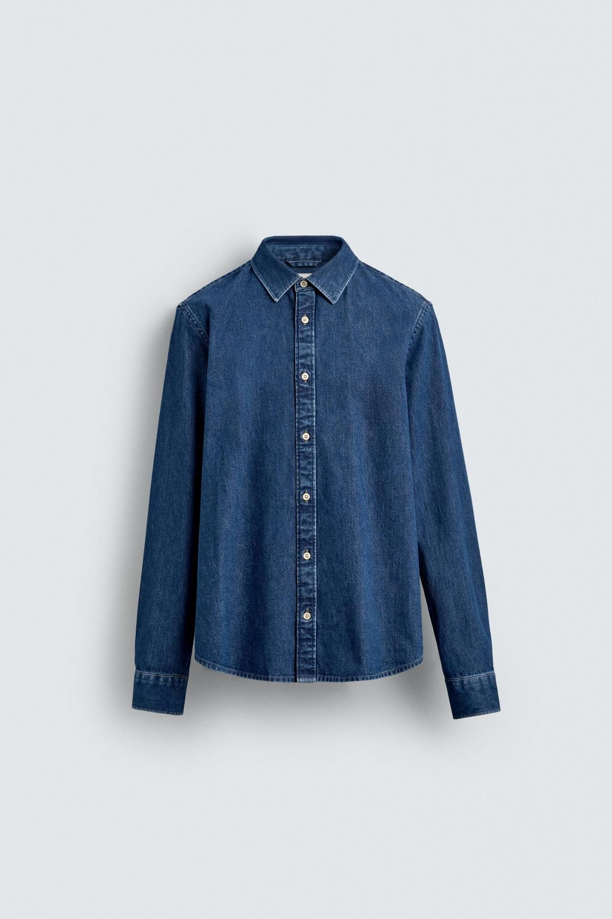 자라 테크니컬 데님 스티치 긴팔 셔츠 7545/490 MID-BLUE - 메인 이미지
