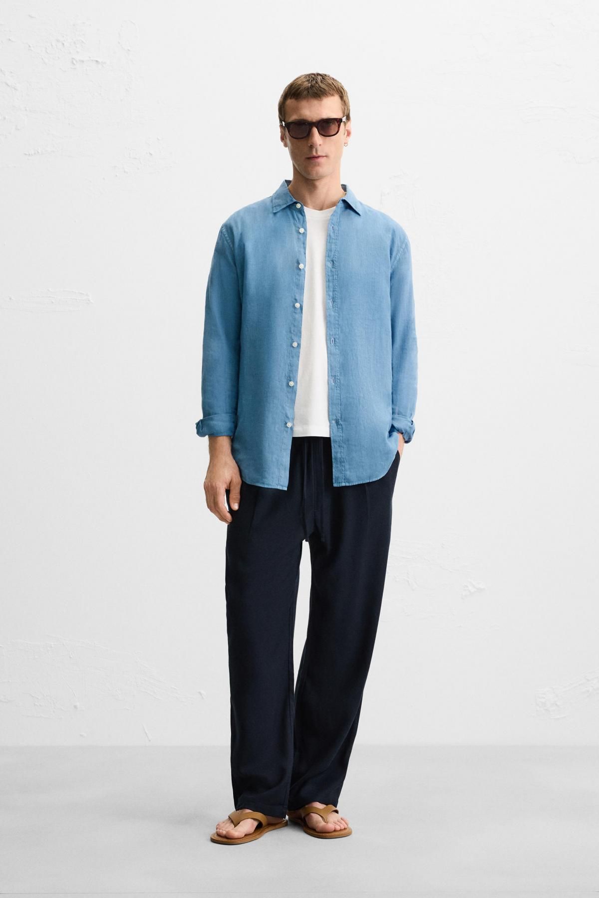 자라 프리미엄 린넨 레귤러핏 긴팔 셔츠 3090/010 LIGHT BLUE - 상세 이미지 2