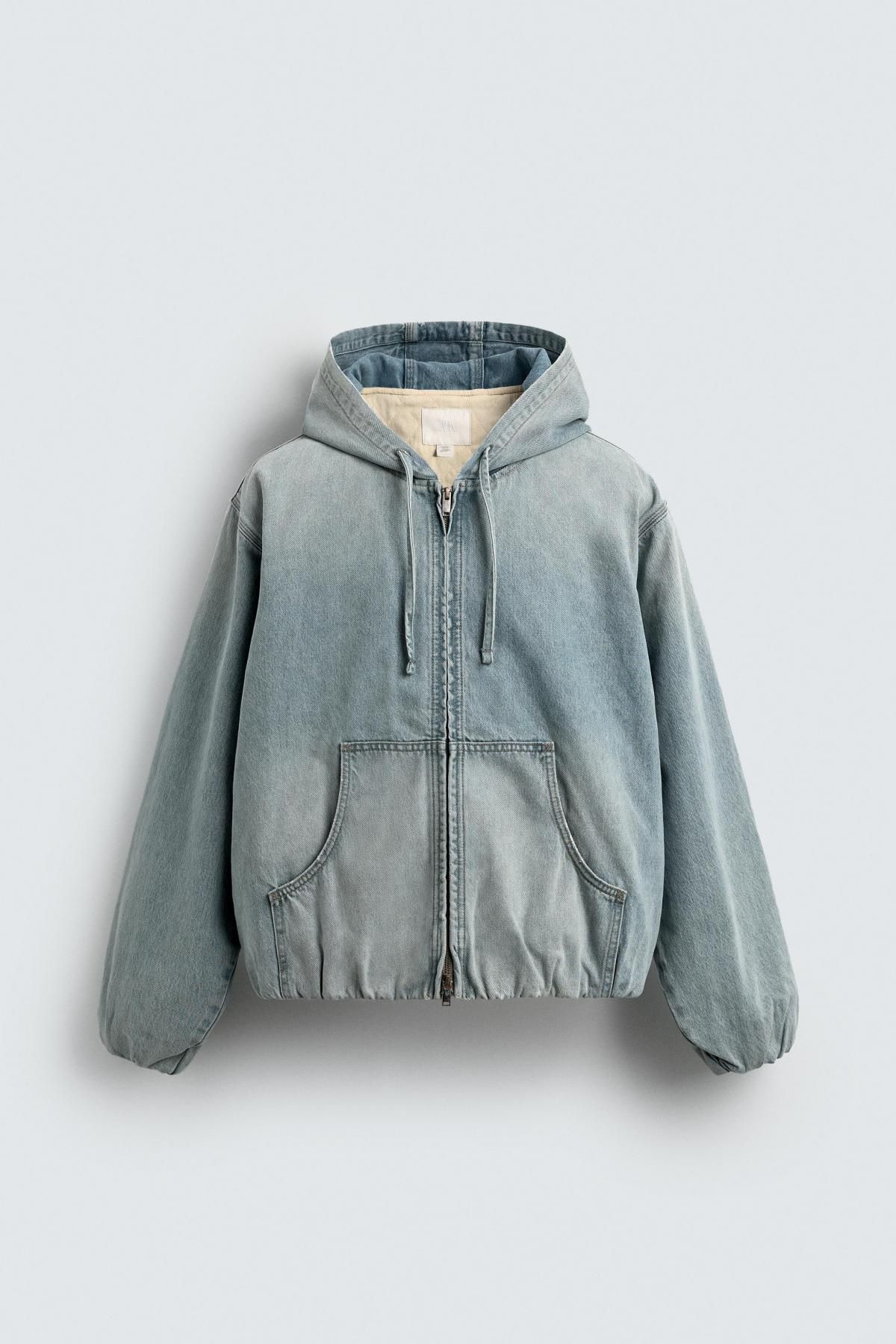 자라 테크니컬 데님 후드 집업 재킷 3409/373 AQUAMARINE - 메인 이미지