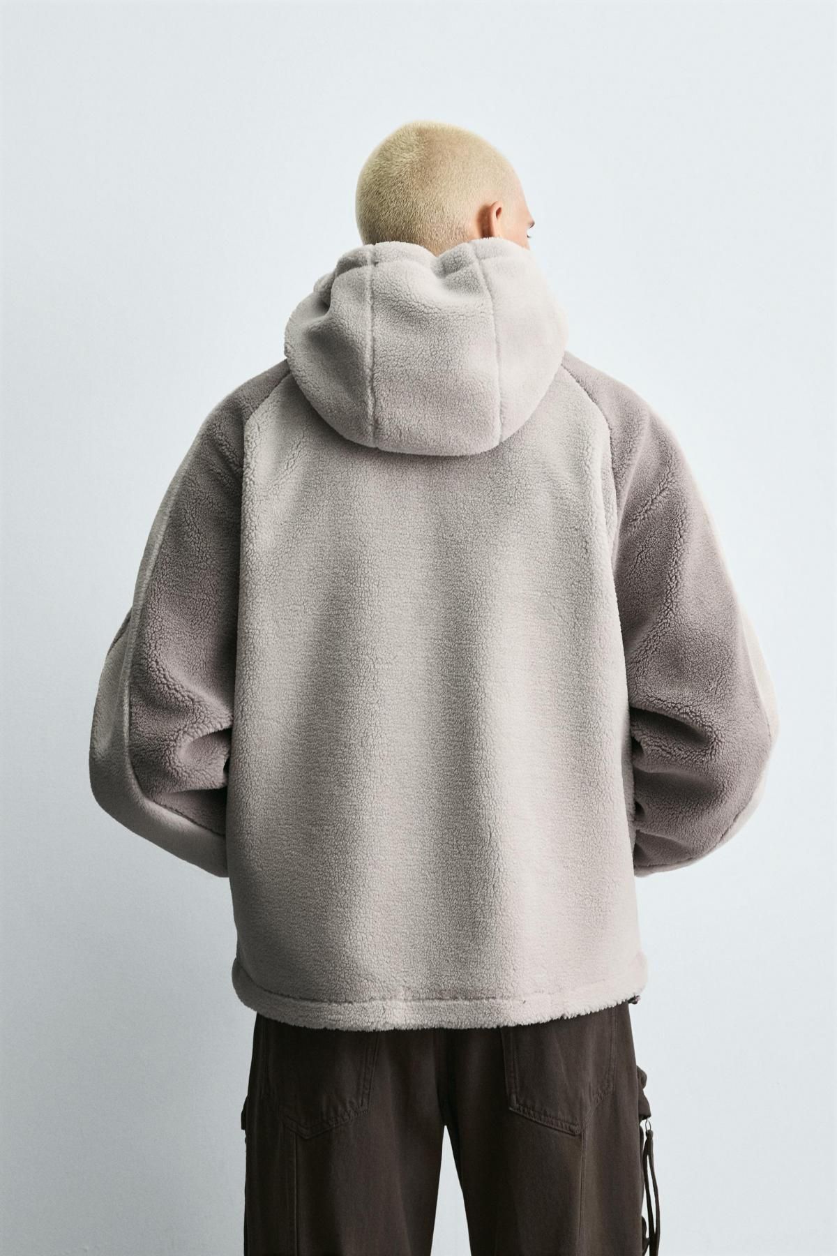 자라 테크니컬 컬러블록 페이크 시어링 후드 집업 8281/424 OYSTER-WHITE - 상세 이미지 4