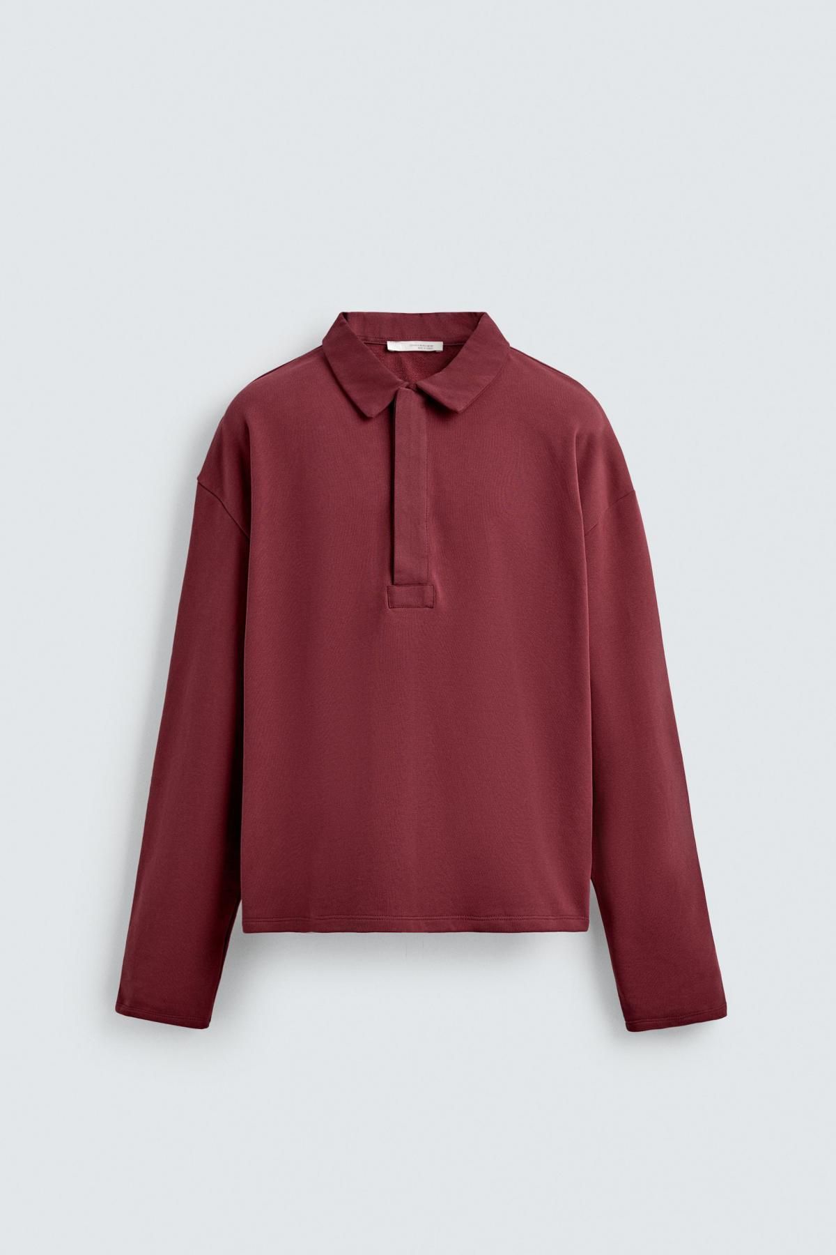 자라 모던 박시핏 긴팔 폴로셔츠 버건디 코튼 4087/372 BURGUNDY - 상품 이미지