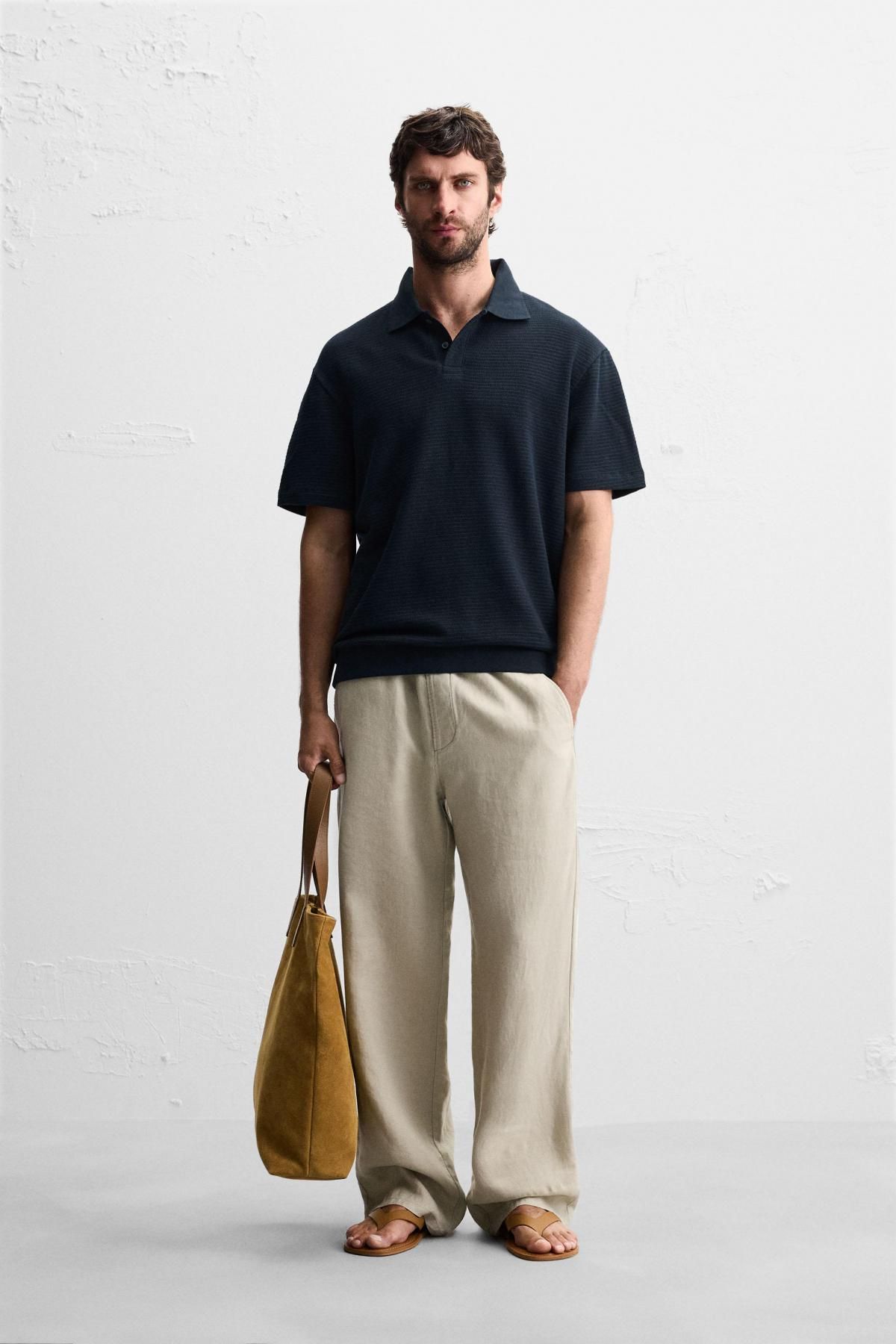 자라 미니멀 자카드 텍스처 반팔 폴로셔츠 4442/400 NAVY BLUE - 상세 이미지 2