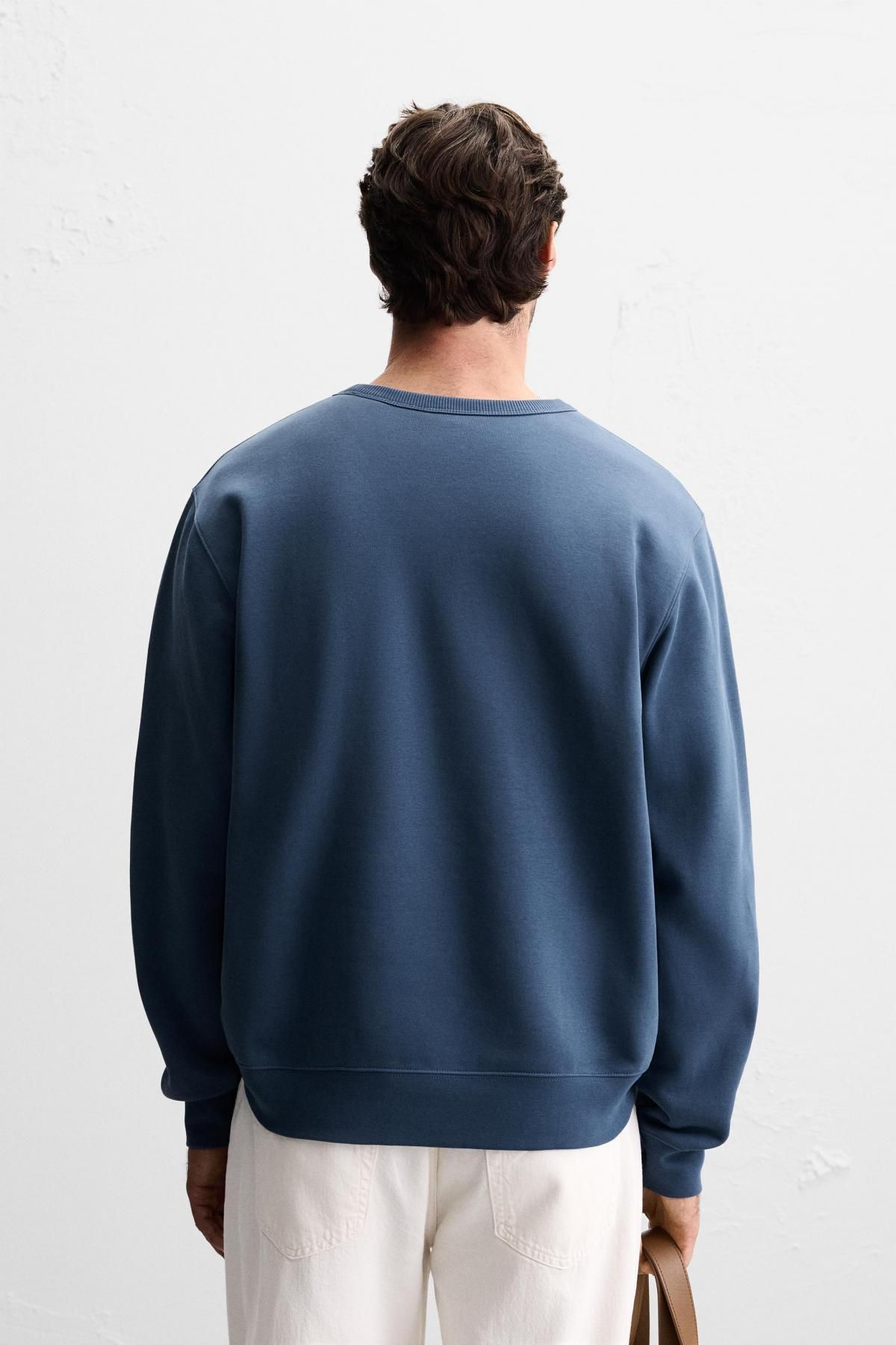 자라 미니멀 베이직 크루넥 스웨트셔츠 3443/360 MID-BLUE - 상세 이미지 4