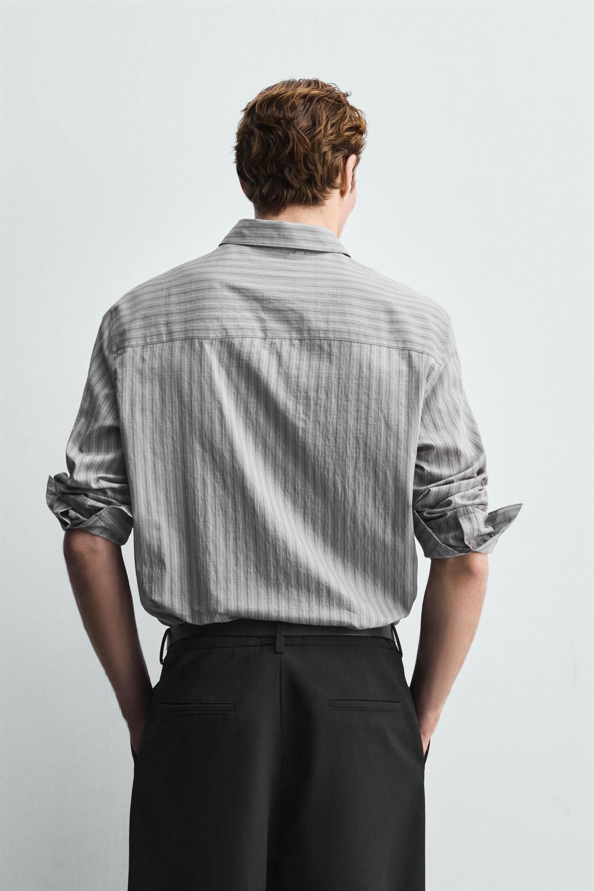 자라 캐주얼 오버핏 스트라이프 텍스처 긴팔 셔츠 5907/143 GREY MARL - 상세 이미지 4