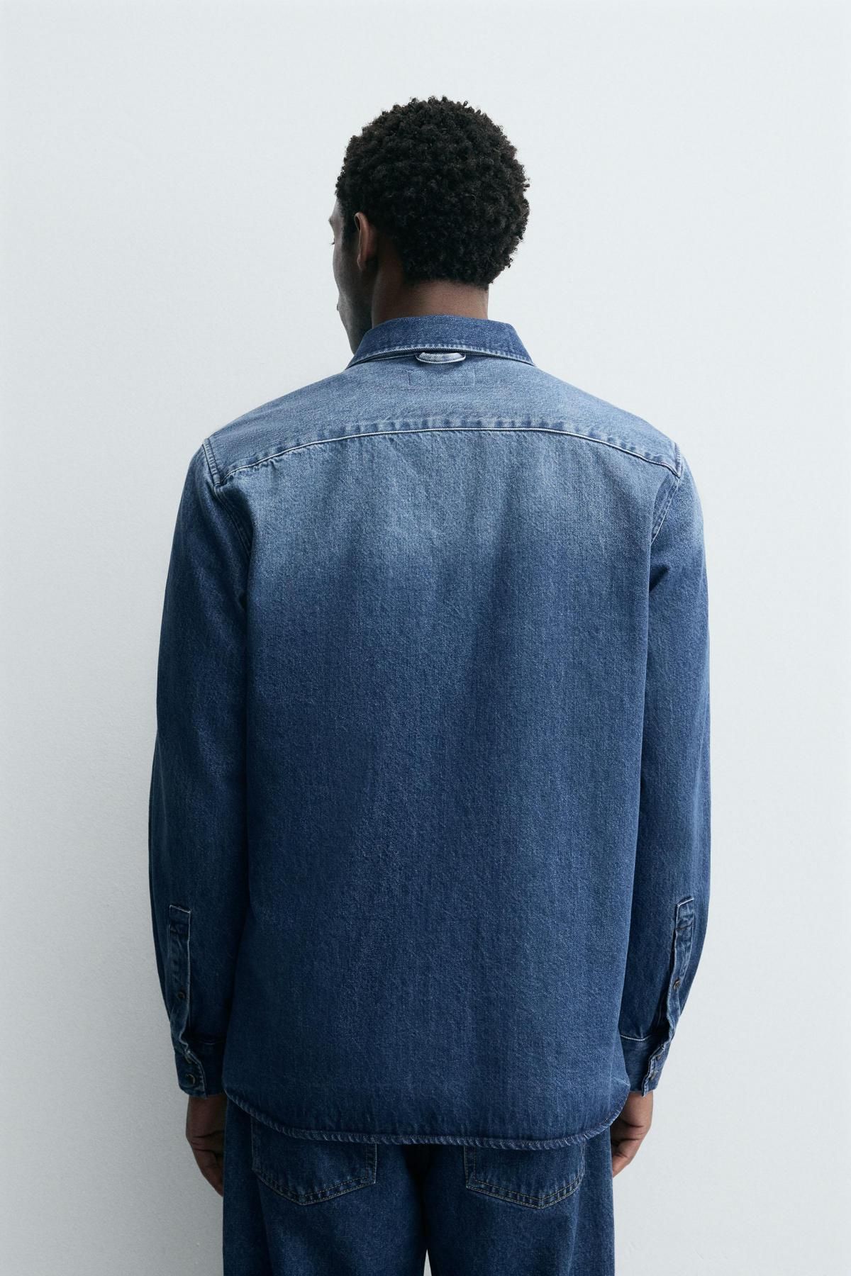 자라 워시드 데님 릴렉스핏 긴팔 셔츠 7545/363 MID-BLUE - 상세 이미지 4