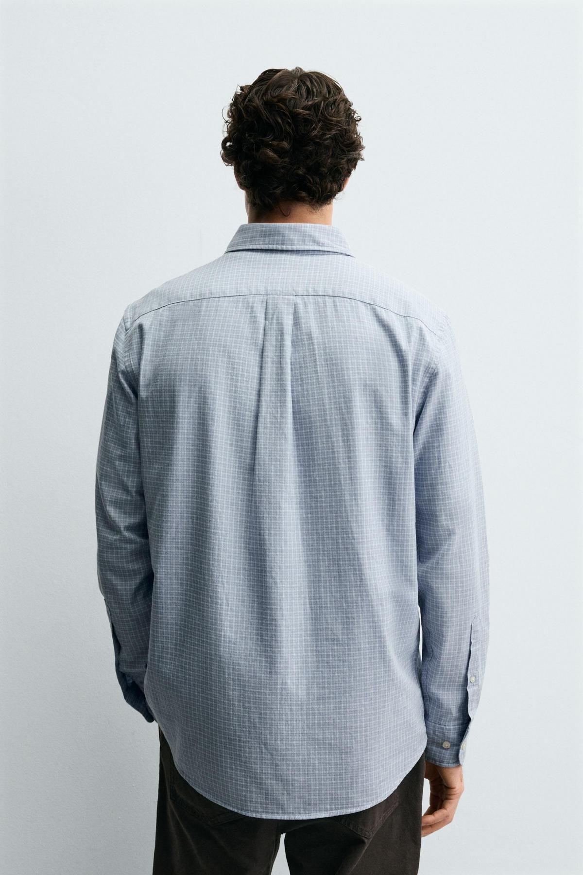자라 체크 레귤러핏 코튼 긴팔 셔츠 0975/788 WHITE / SKY BLUE - 상세 이미지 4