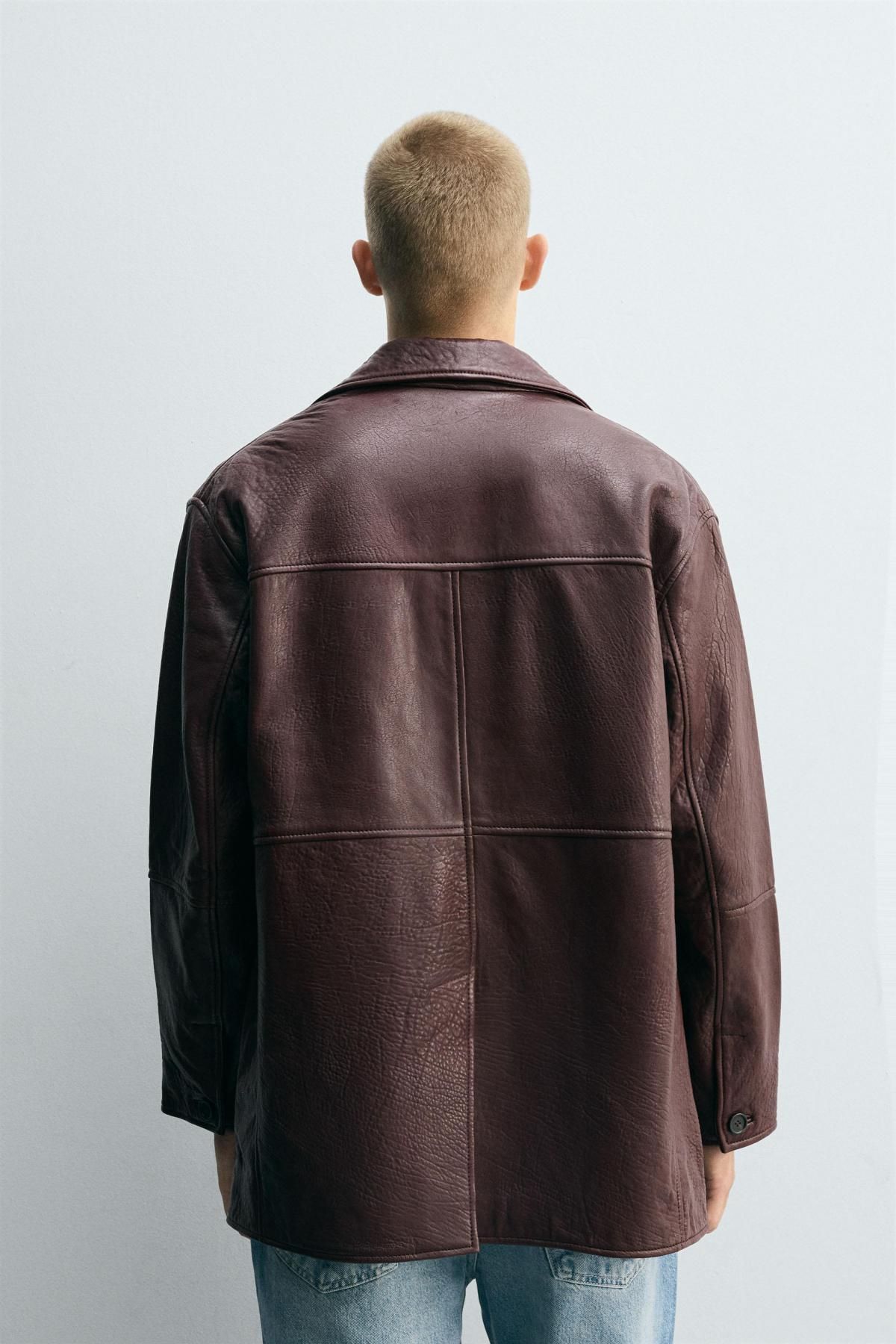 자라 빈티지 텍스처 레더 재킷 5479/300 BURGUNDY - 상세 이미지 4