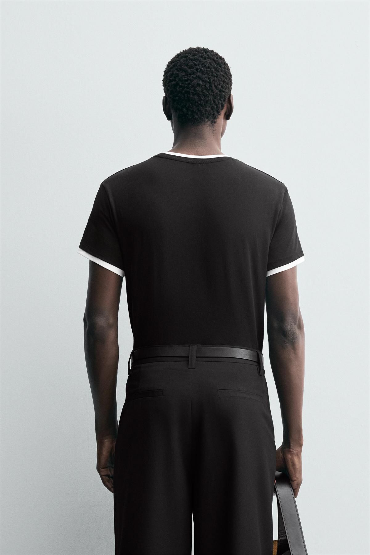 자라 테크니컬 배색 라운드 반팔 티셔츠 5584/328 BLACK - 상세 이미지 4