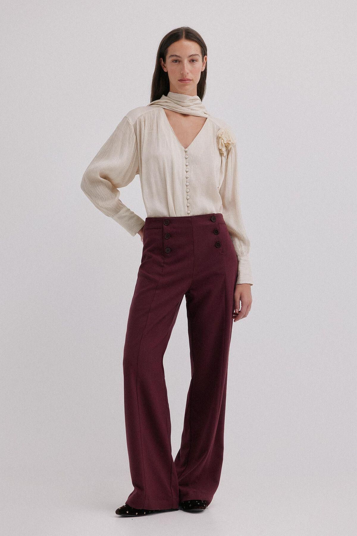 호스 인트로피아 마린 버튼 하이웨이스트 와이드 팬츠 6542830 GRANATE - 상세 이미지 2