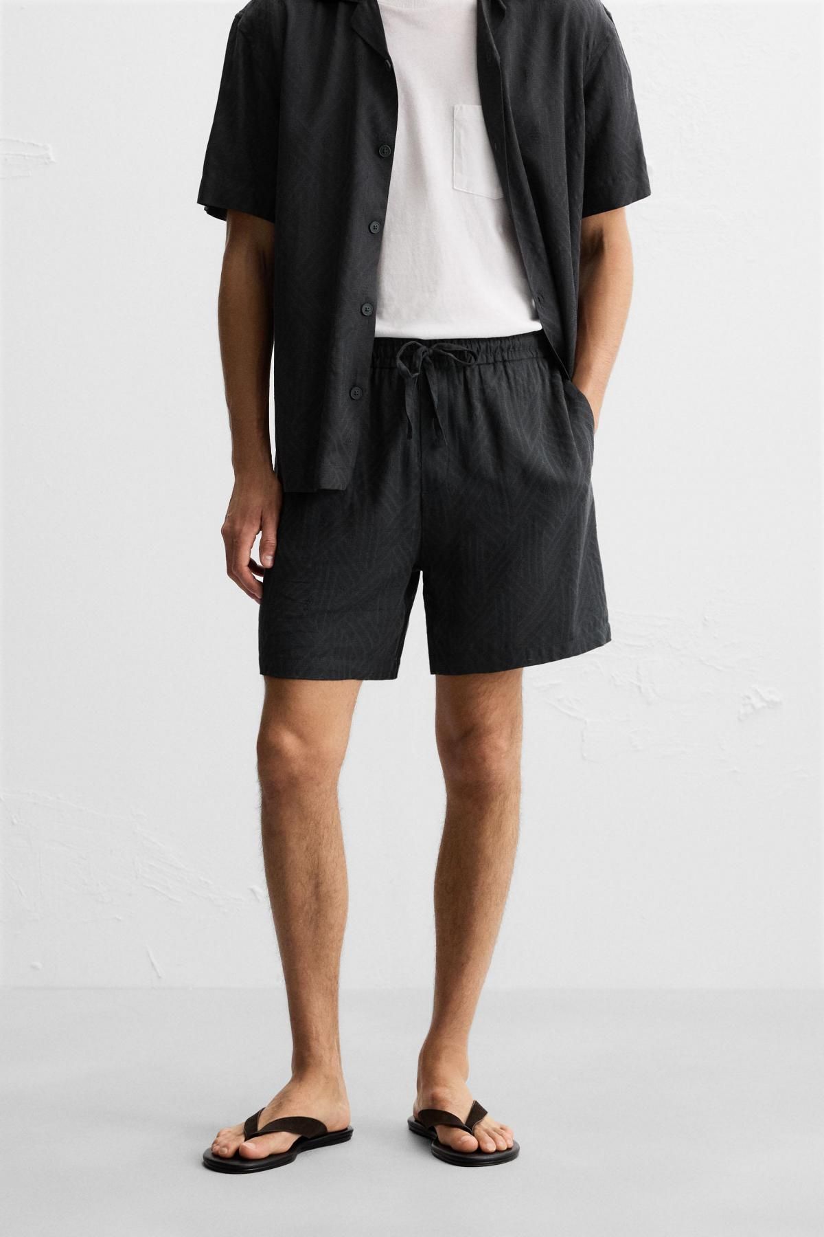 자라 지오메트릭 자카드 릴렉스핏 버뮤다 반바지 1450/302 ANTHRACITE GREY - 상세 이미지 3