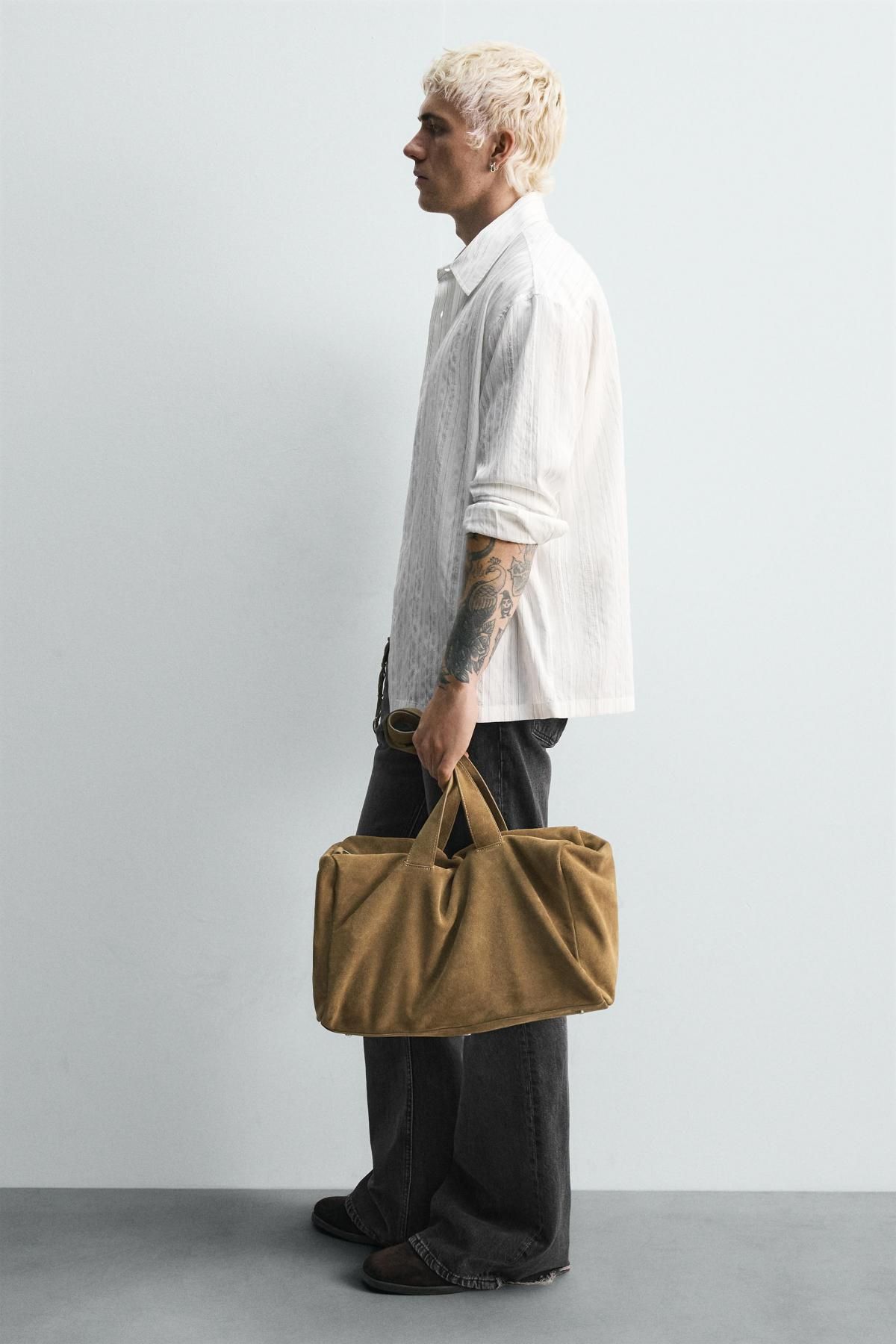 자라 스웨이드 레더 트래블백 3390/620 BROWN - 상세 이미지 4