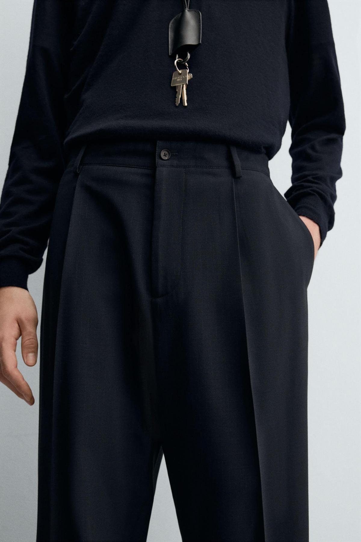 자라 와이드핏 스트라이프 테크니컬 정장 팬츠 5895/908 DARK NAVY 이미지 6