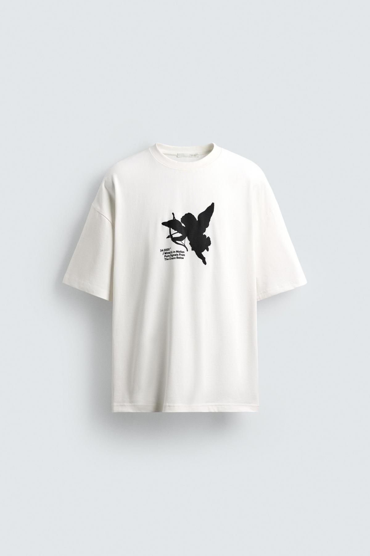 자라 러버라이즈 프린트 반팔 티셔츠 1165/308 OYSTER-WHITE - 메인 이미지