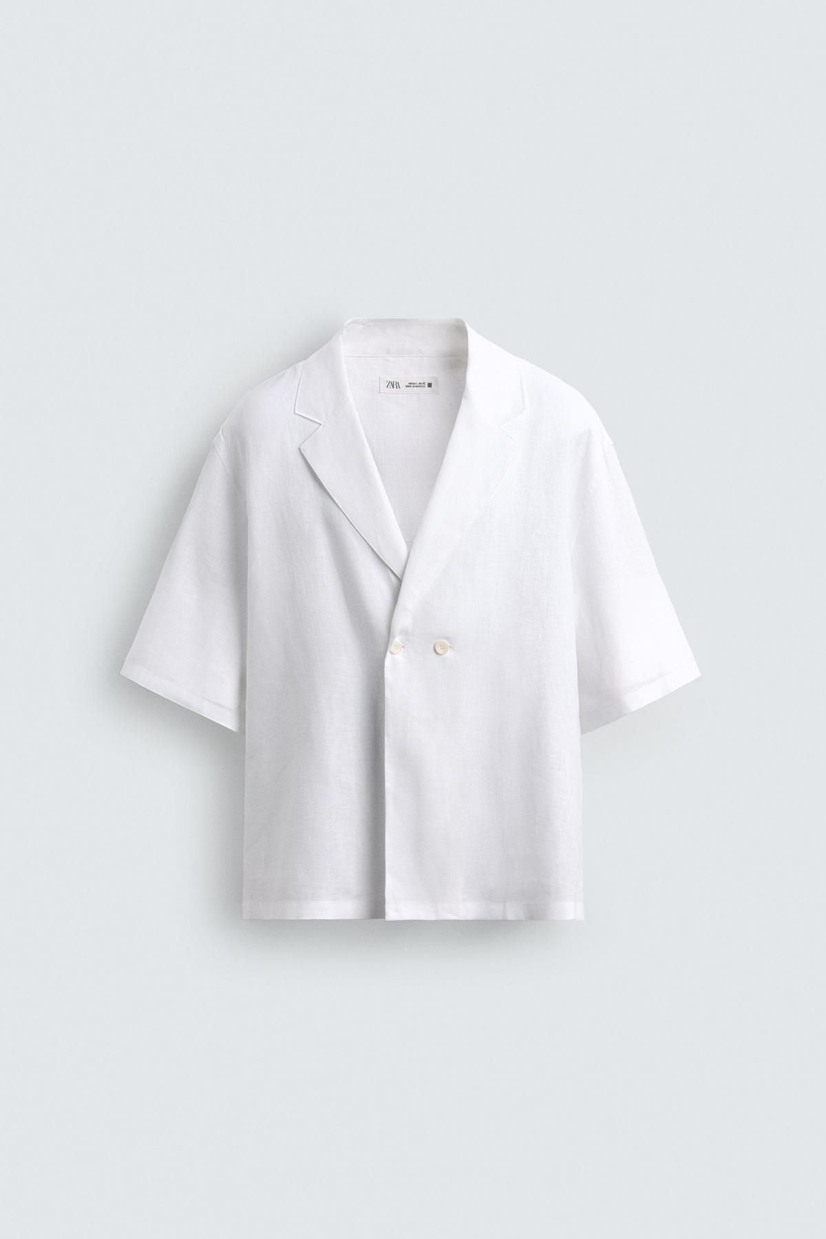 자라 화이트 리넨 오버핏 더블버튼 반팔 셔츠 5996/010 WHITE - 메인 이미지