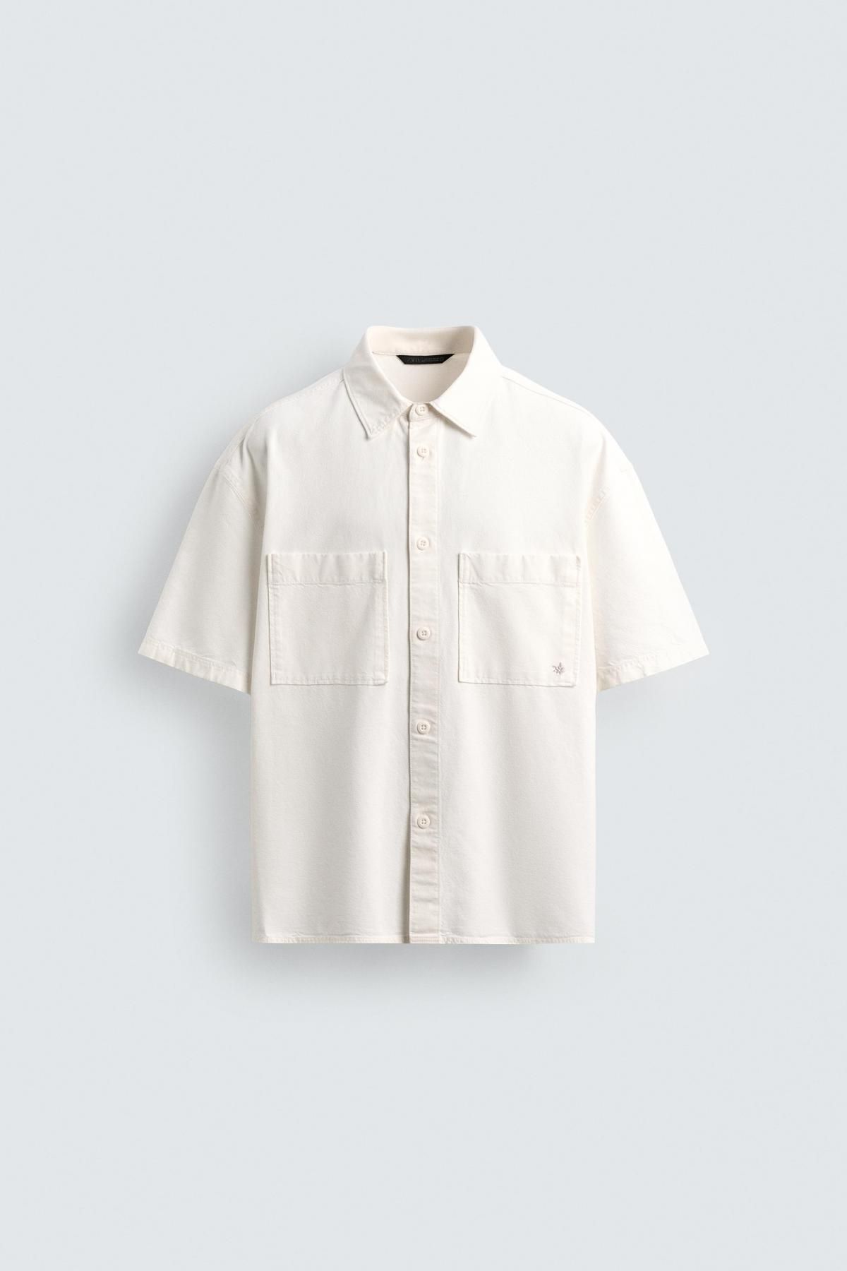 자라 코튼 캔버스 워시드 프린트 반팔 셔츠 1195/321 WHITE - 메인 이미지