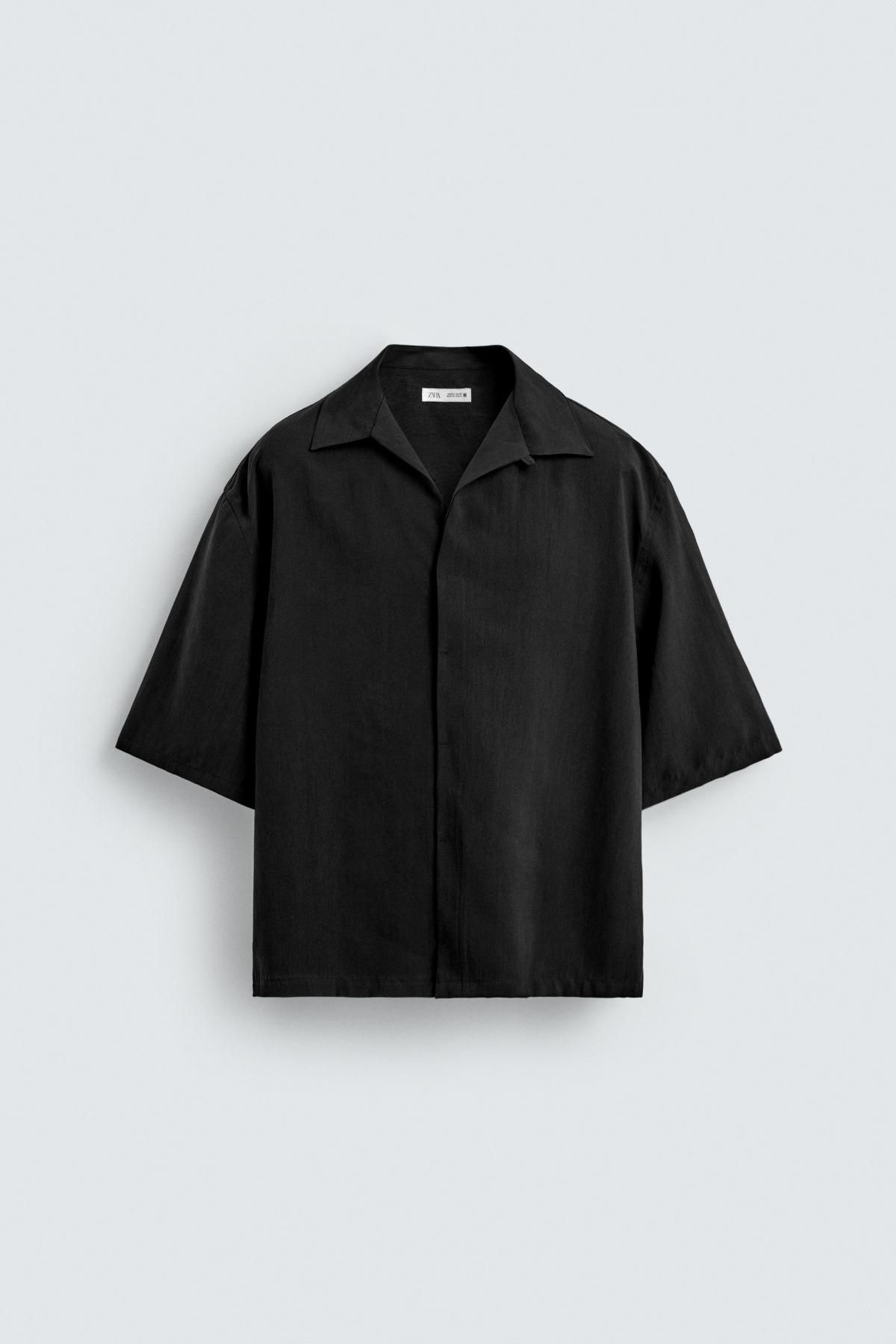 자라 미니멀 블랙 릴랙스핏 반팔 셔츠 0706/663 BLACK - 메인 이미지