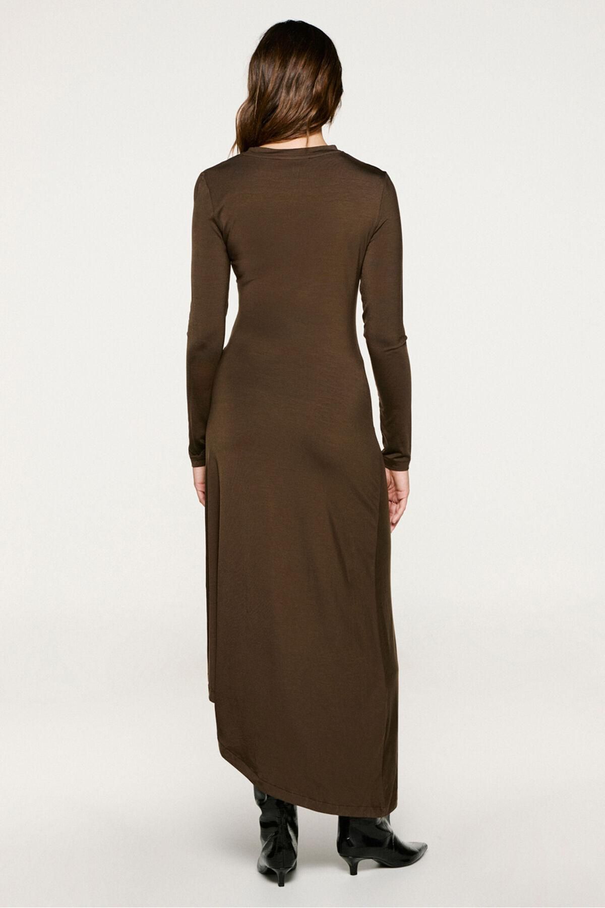 셀렉티드 슬림핏 비대칭 셔링 미디 원피스 6442284 MARRON OSCURO - 상세 이미지 3