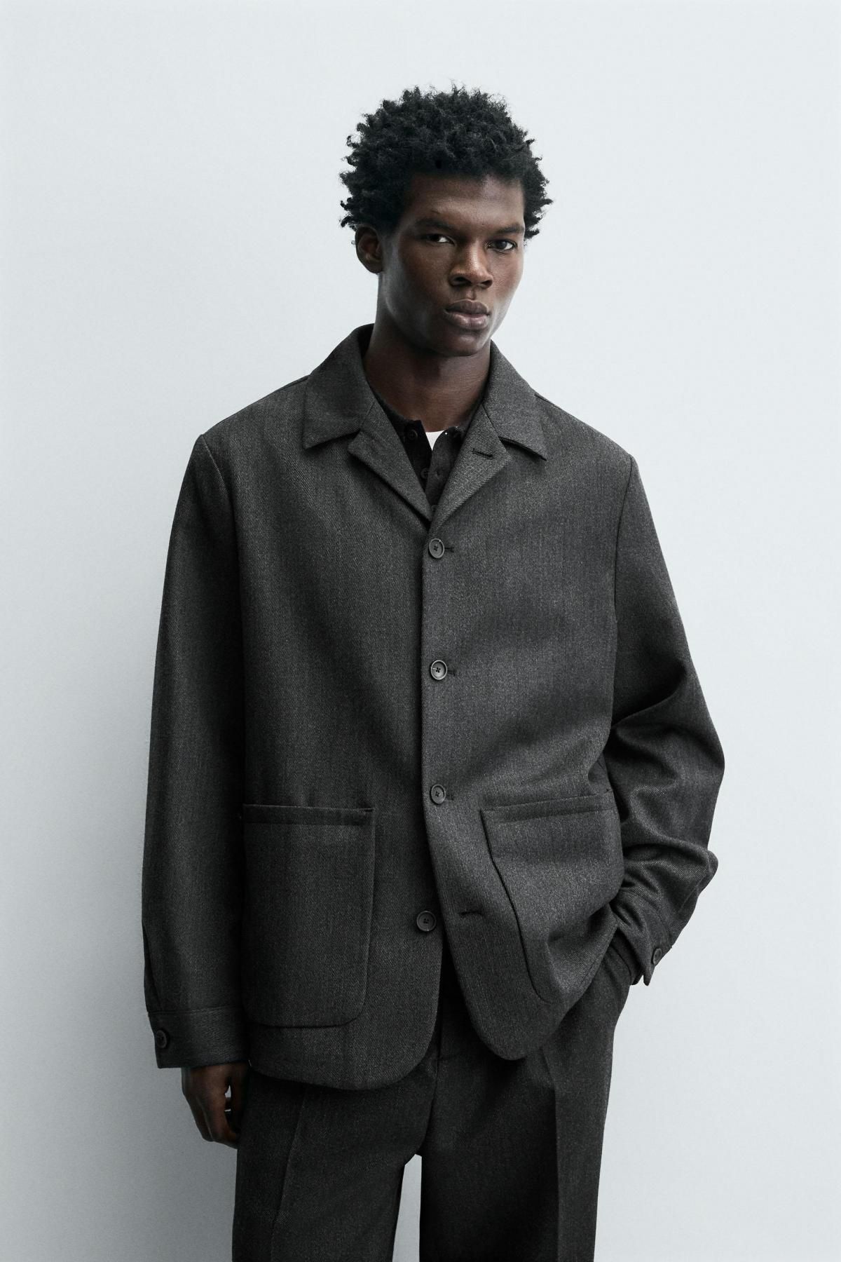 자라 프리미엄 울 테크니컬 포켓 오버셔츠 6745/638 ANTHRACITE GREY - 상세 이미지 3