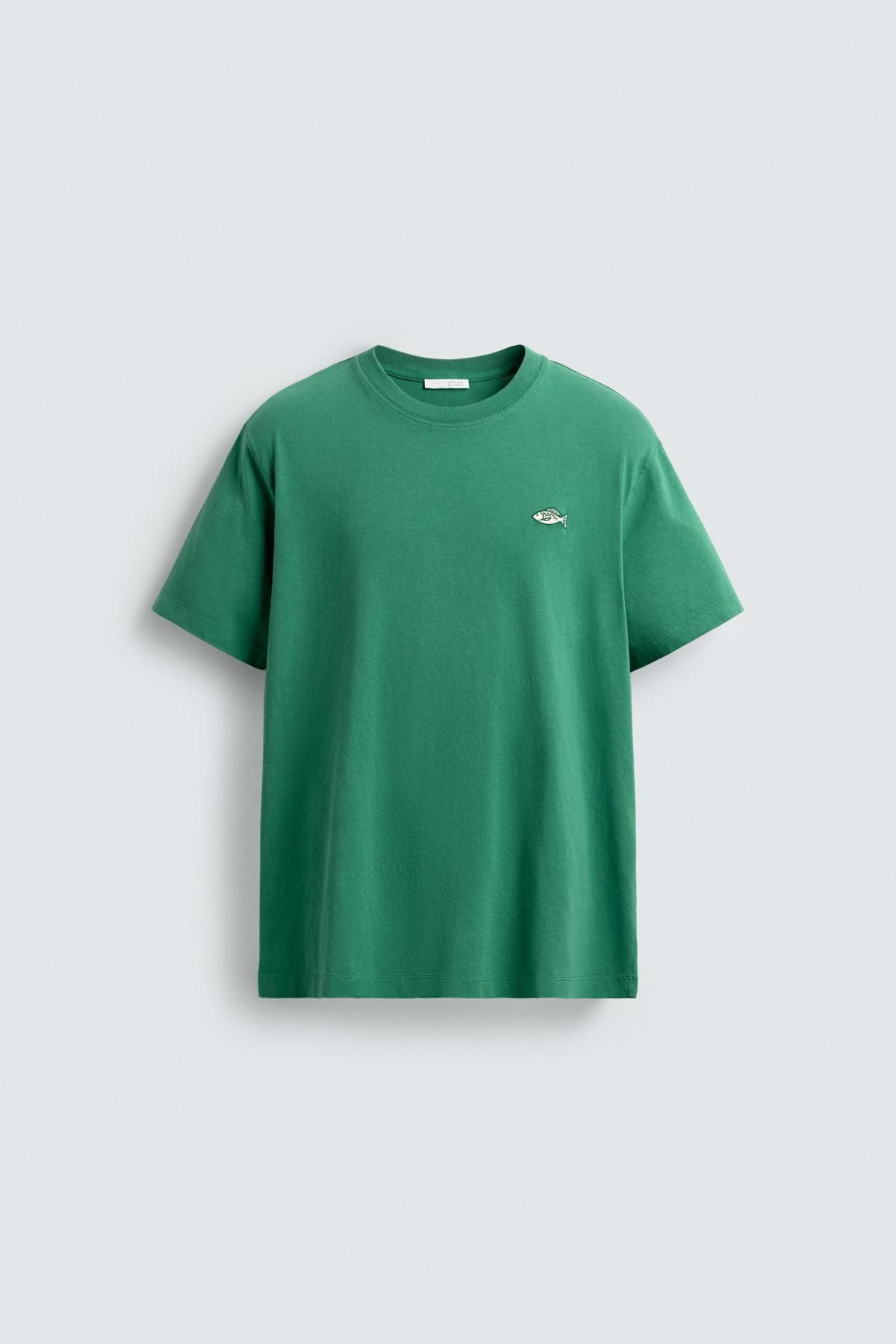 자라 자수 피쉬 그래픽 반팔 티셔츠 6224/365 GREEN - 메인 이미지