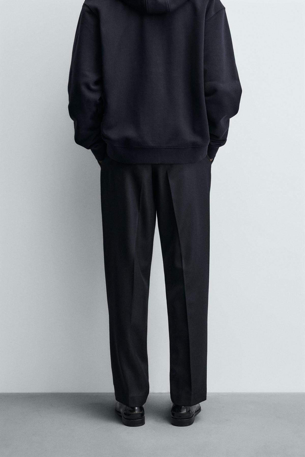 자라 울 텍스처 레귤러핏 슬랙스 팬츠 6746/638 NAVY BLUE - 상세 이미지 4
