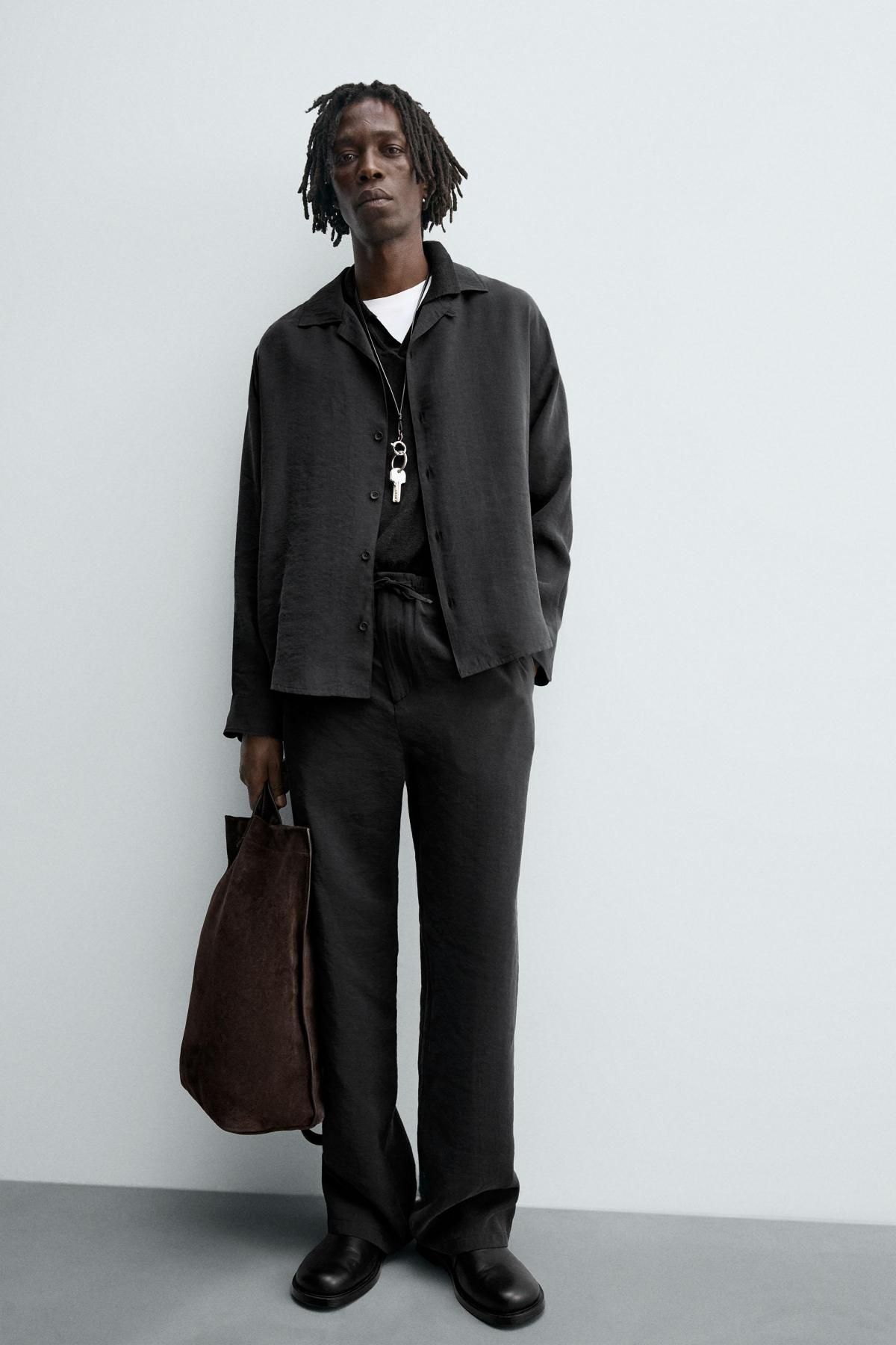 자라 모달 블렌드 릴랙스핏 와이드 팬츠 6726/029 BLACK - 상세 이미지 5